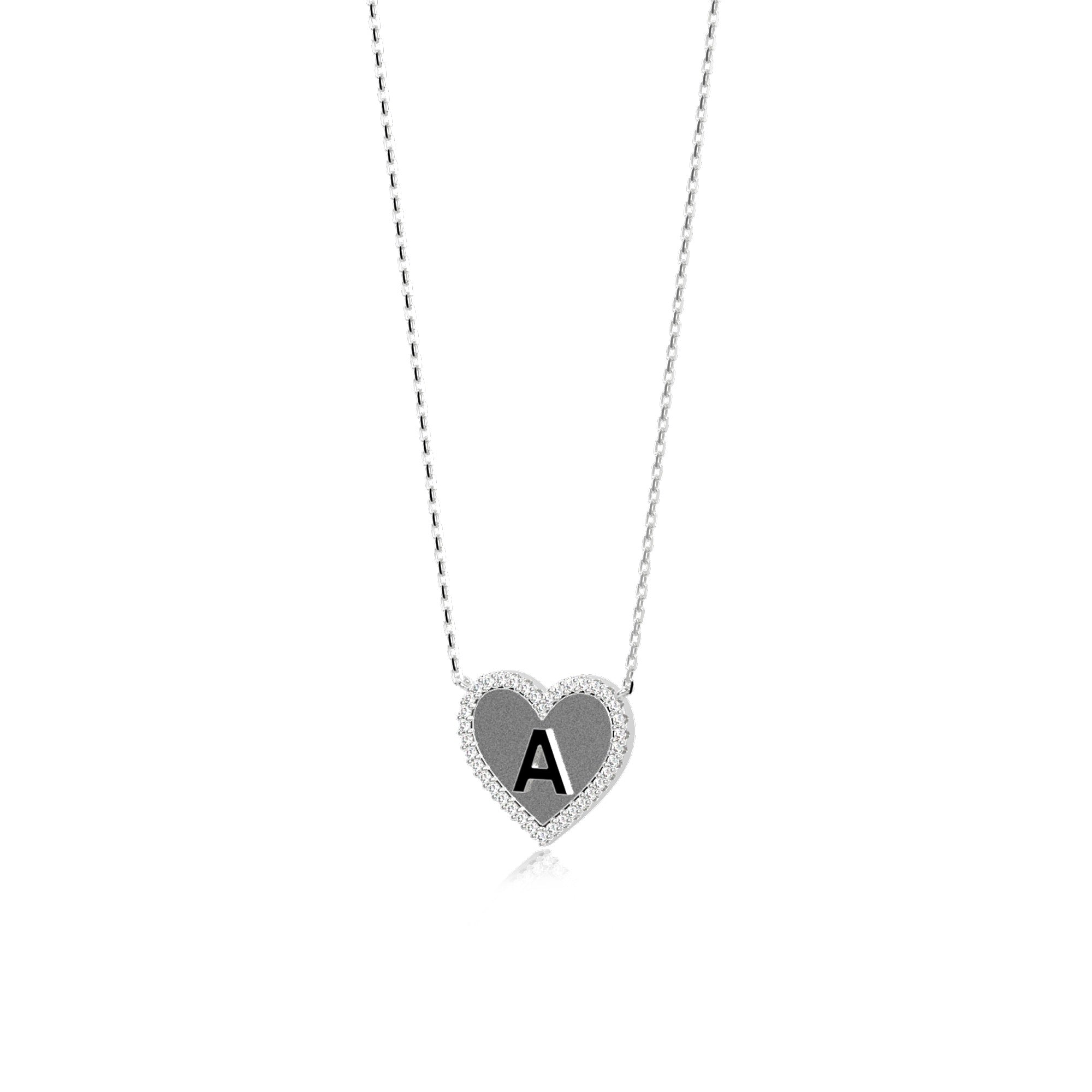Rhodium Plated Silver Heart Initial Necklace AW24N003R