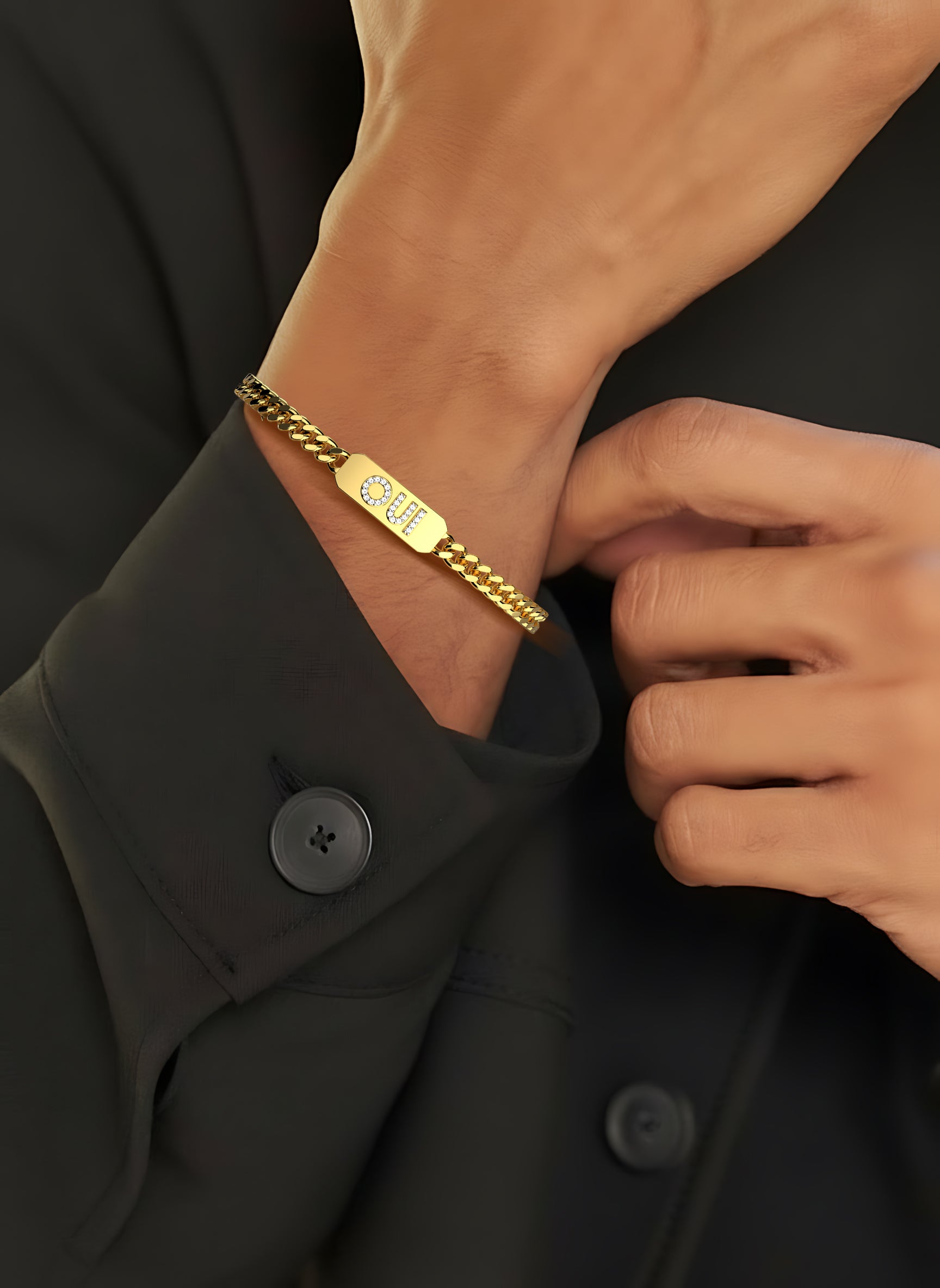 Personalized Pavé ID Bar Bracelet | Custom Name Curb Chain Bracelet for Him & Her with Engraving