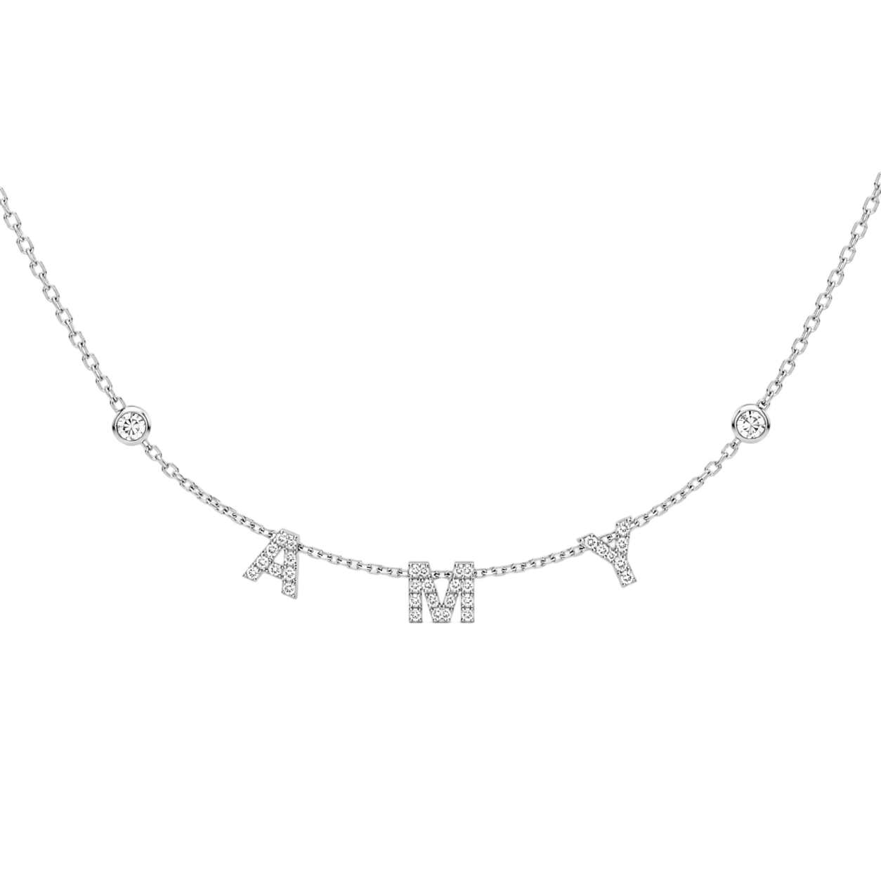 Personalized Spaced Letter Necklace with Bezel Stones