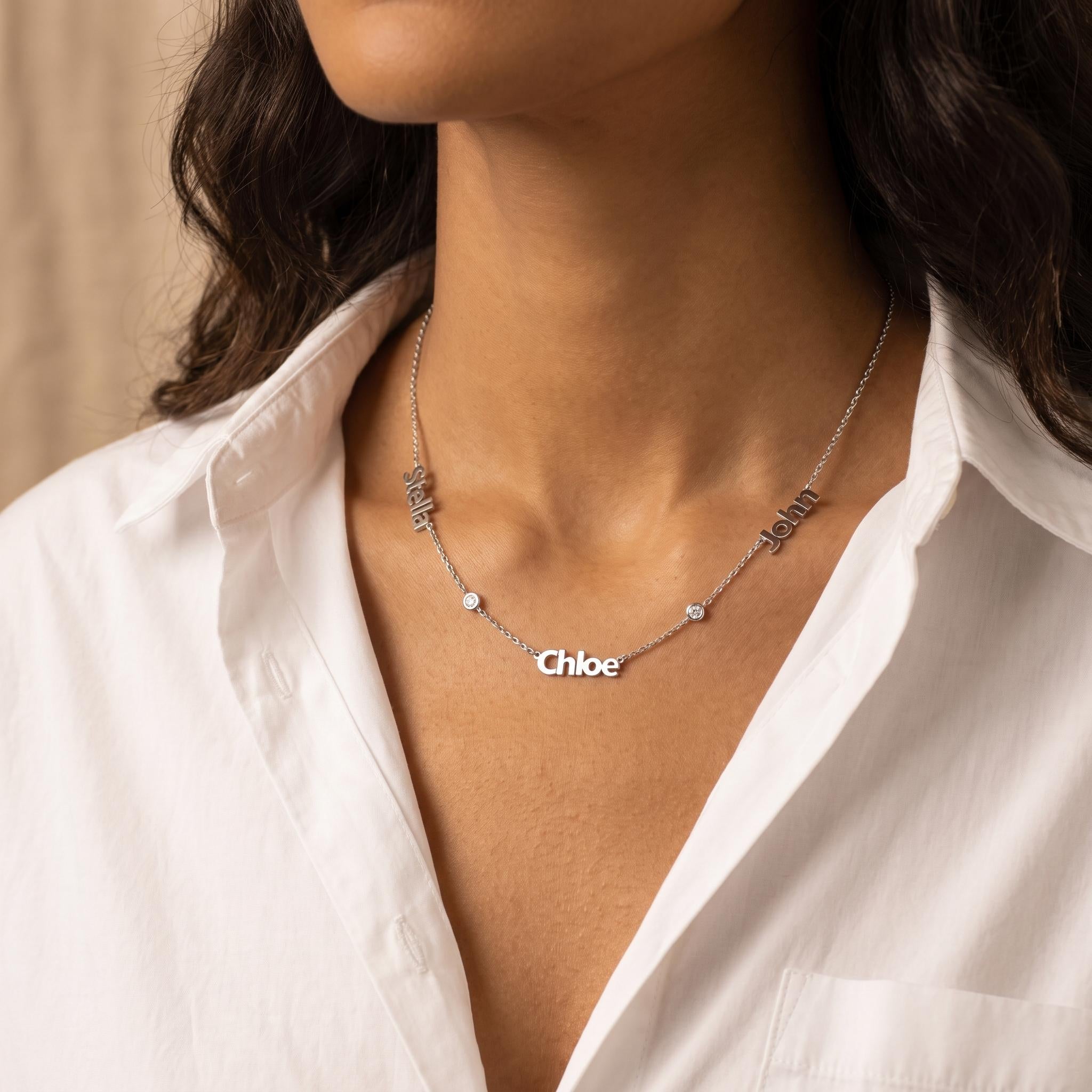 Family Name Necklace with Bezel Stone Accents