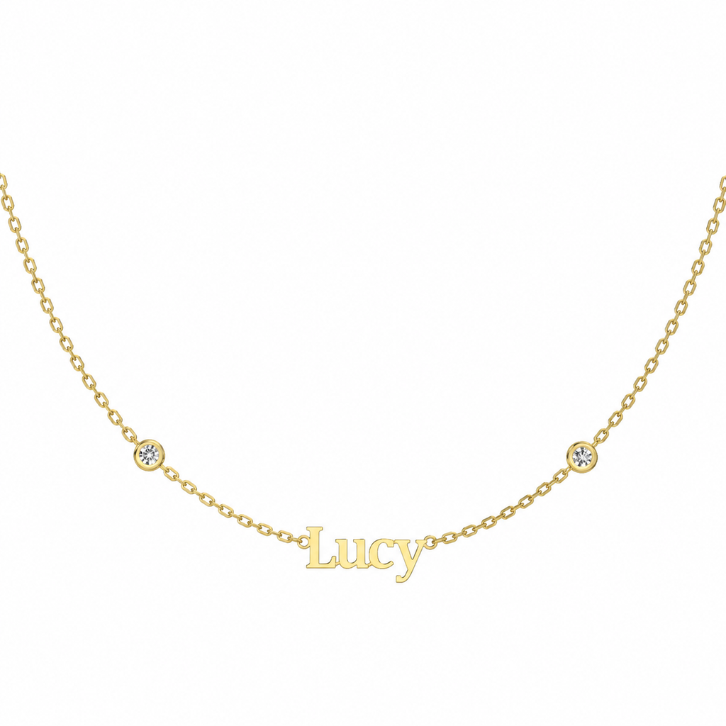 Personalized Name Necklace with Bezel Stone Accents