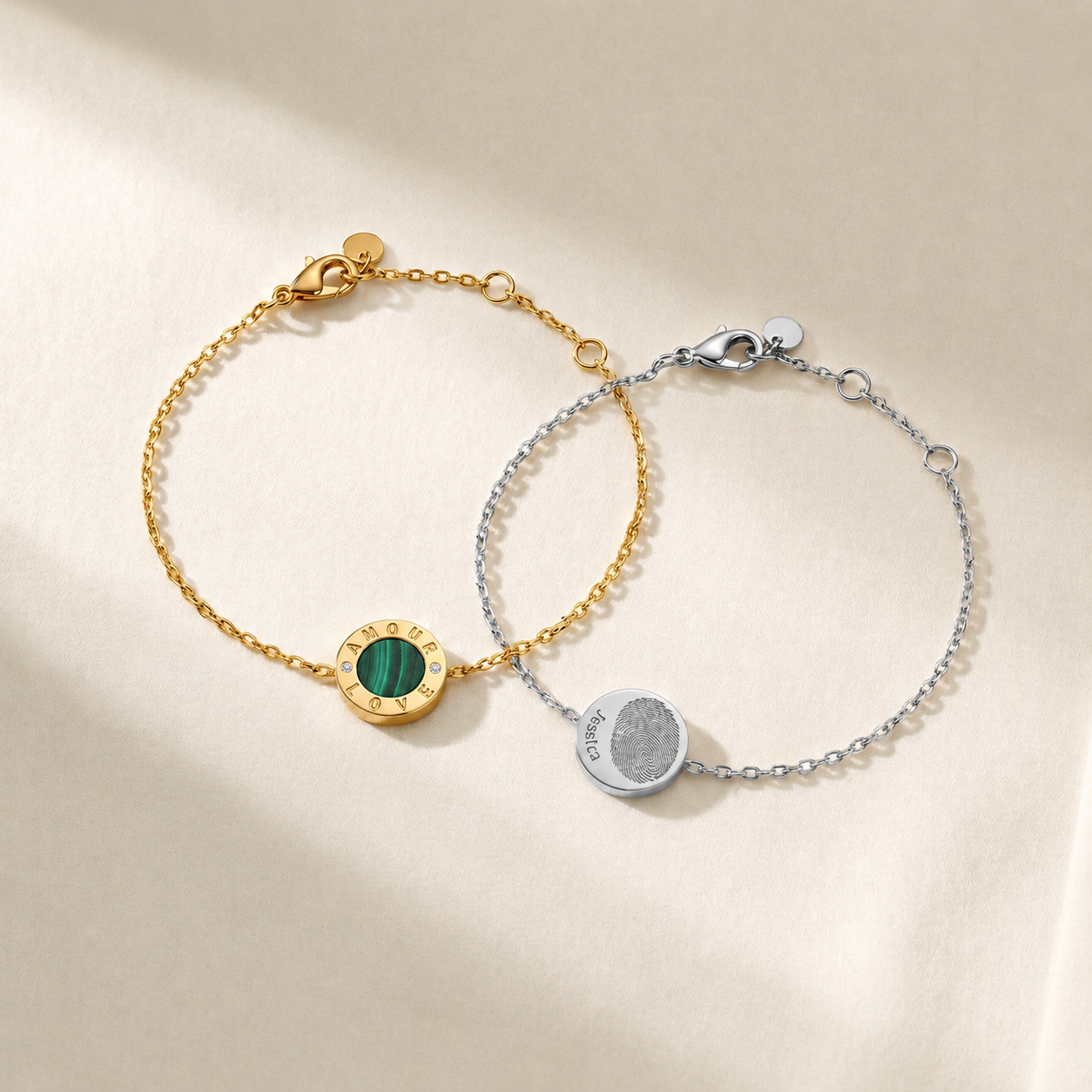 Custom Love Bracelet for Couples – Gemstone Engraved Fingerprint Jewelry Gift SB011