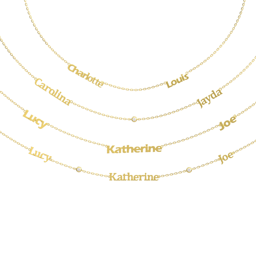 Linked Name Necklace – Custom Family Name Necklace with CZ, Personalized Multiple Names Jewelry Gift