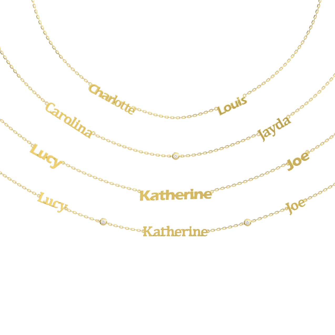Linked Name Necklace – Custom Family Name Necklace with CZ, Personalized Multiple Names Jewelry Gift