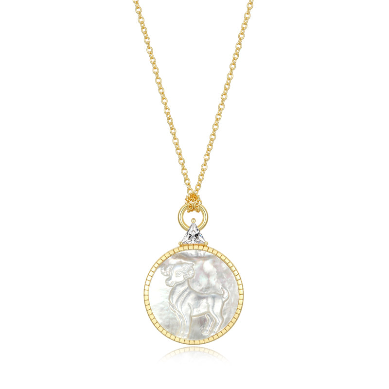 Celestial Zodiac Pendant Necklace - Mother of Pearl and Sterling Silver