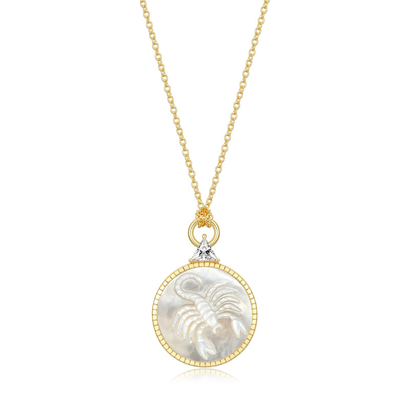 Celestial Zodiac Pendant Necklace - Mother of Pearl and Sterling Silver