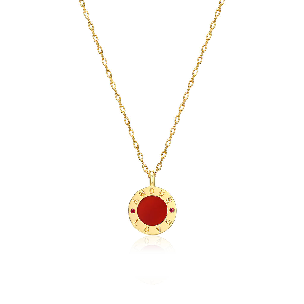 Love Amour Necklace | Gemstone Circle Pendant with Red Agate, Malachite, Black Agate or Mother of Pearl