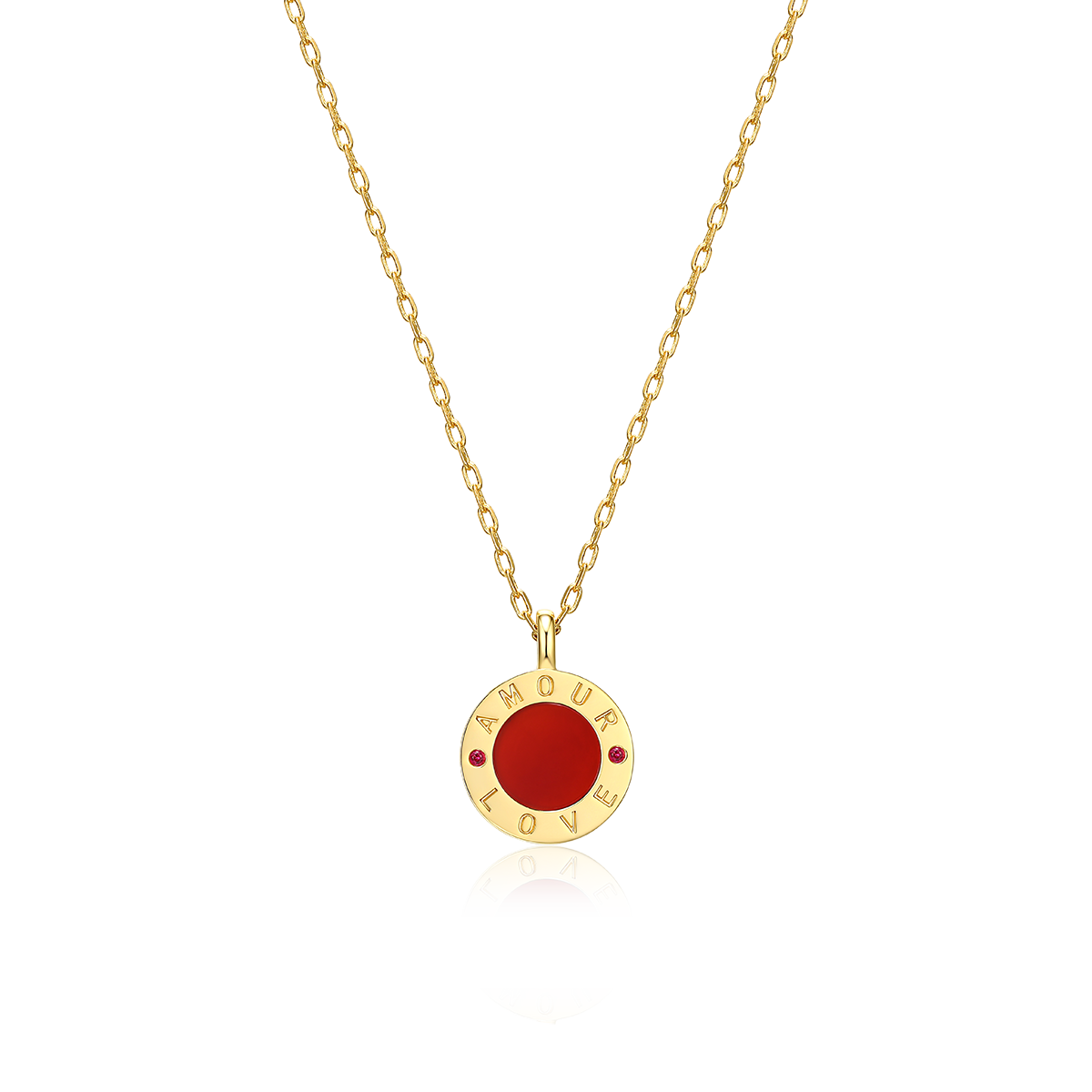 Love Amour Necklace | Gemstone Circle Pendant with Red Agate, Malachite, Black Agate or Mother of Pearl