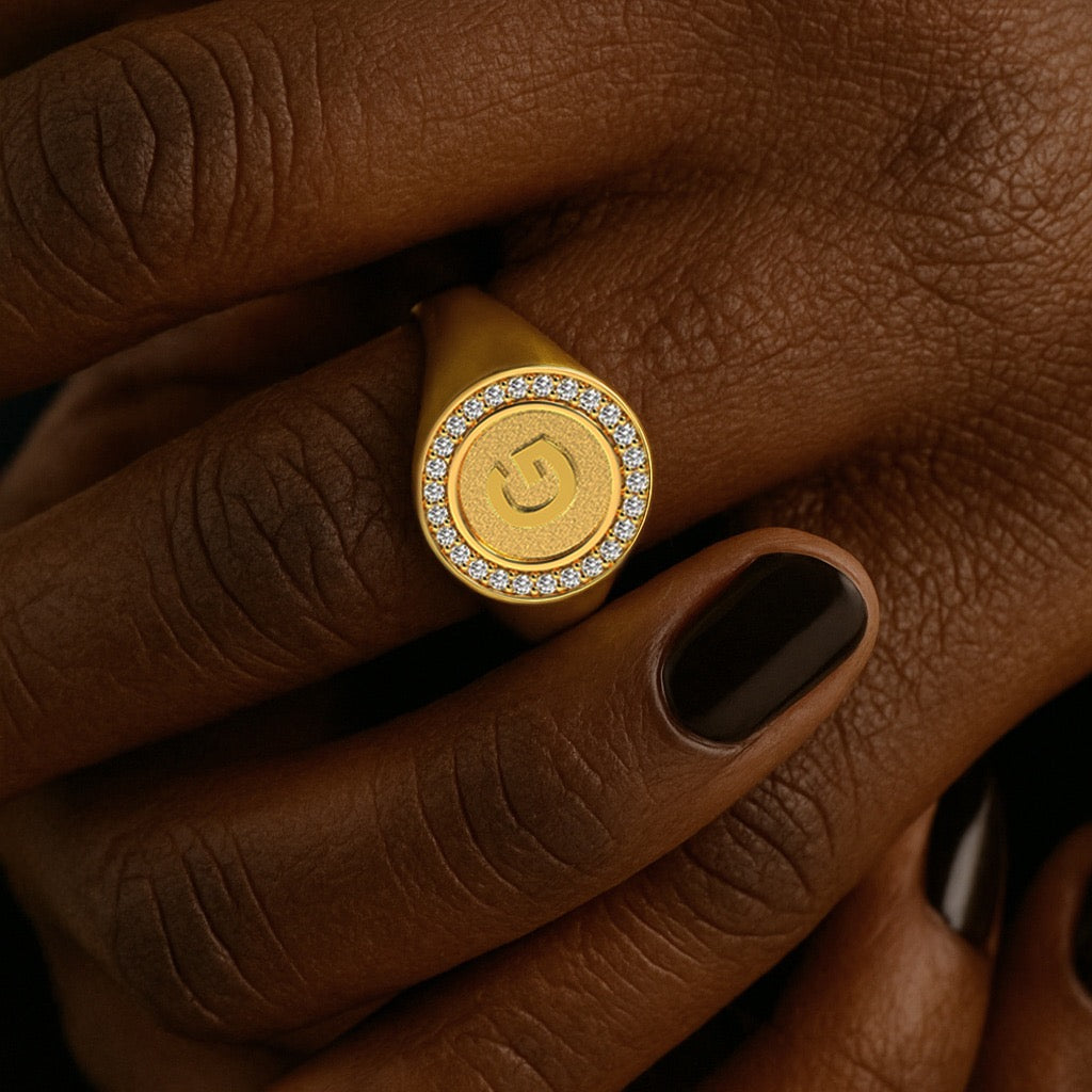 Personalized Initial Signet Ring | 18K Gold Plated Monogram Ring with Custom Letter Engraving