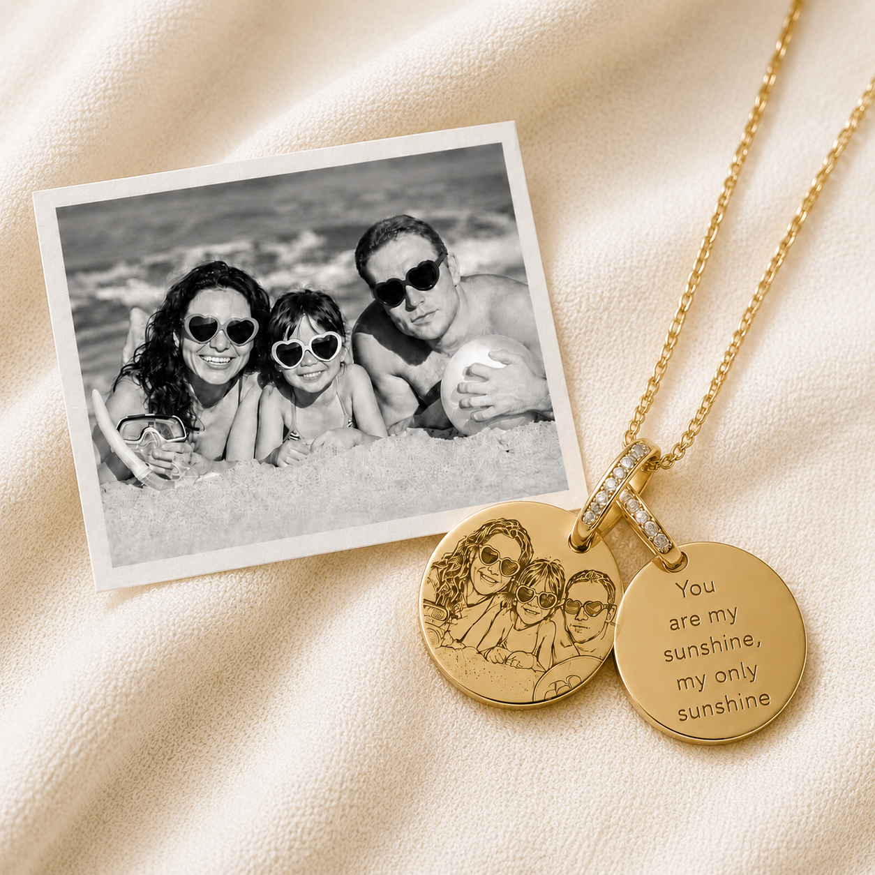 Personalized Photo Engraving Necklace, Double Side Custom Keepsake Pendant with Fingerprint and Message SP003