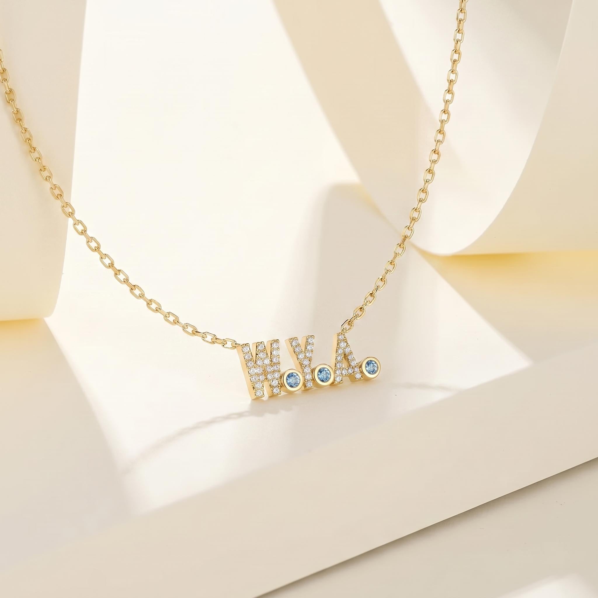 Personalized Name and Birthstone Necklace-S925 Sterling Silver