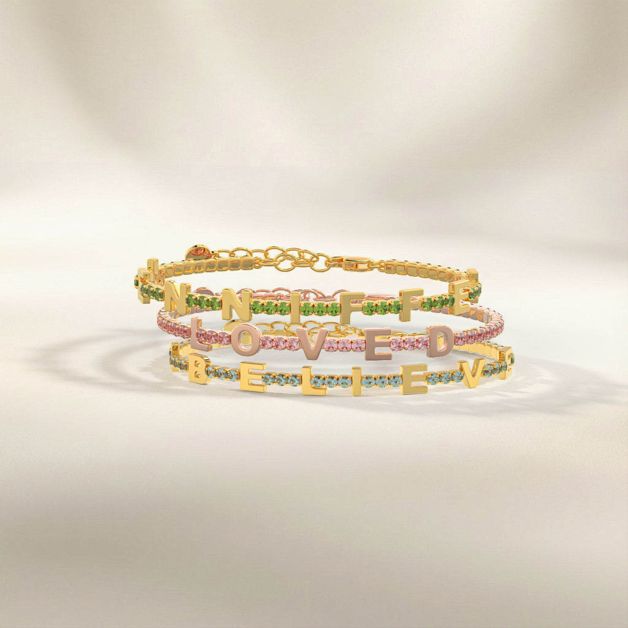 Birthstone Tennis Bracelet – Custom Name Bracelet in 18K Gold, Personalized Jewelry Gift