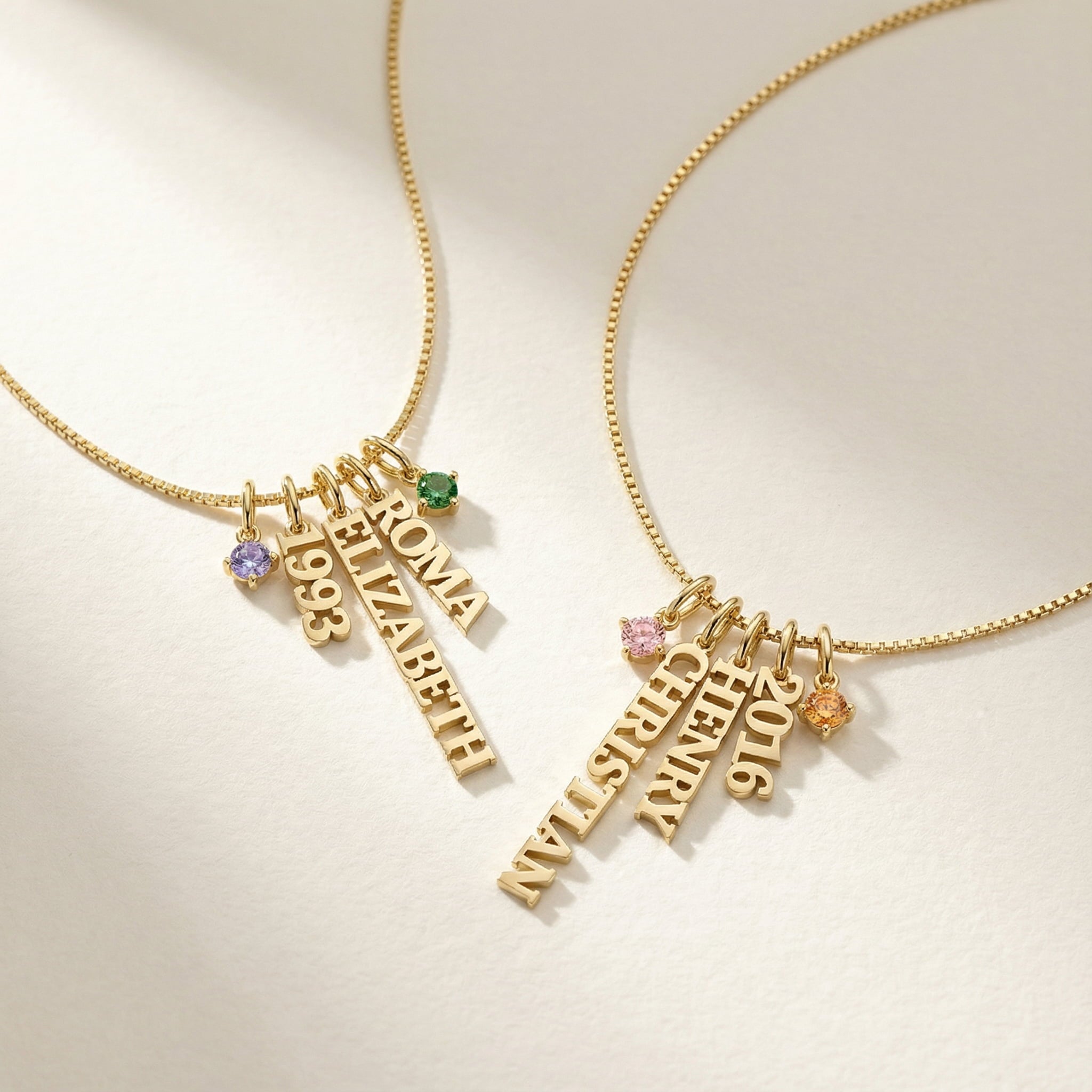 Personalized Name and Birthstone Charm Necklace