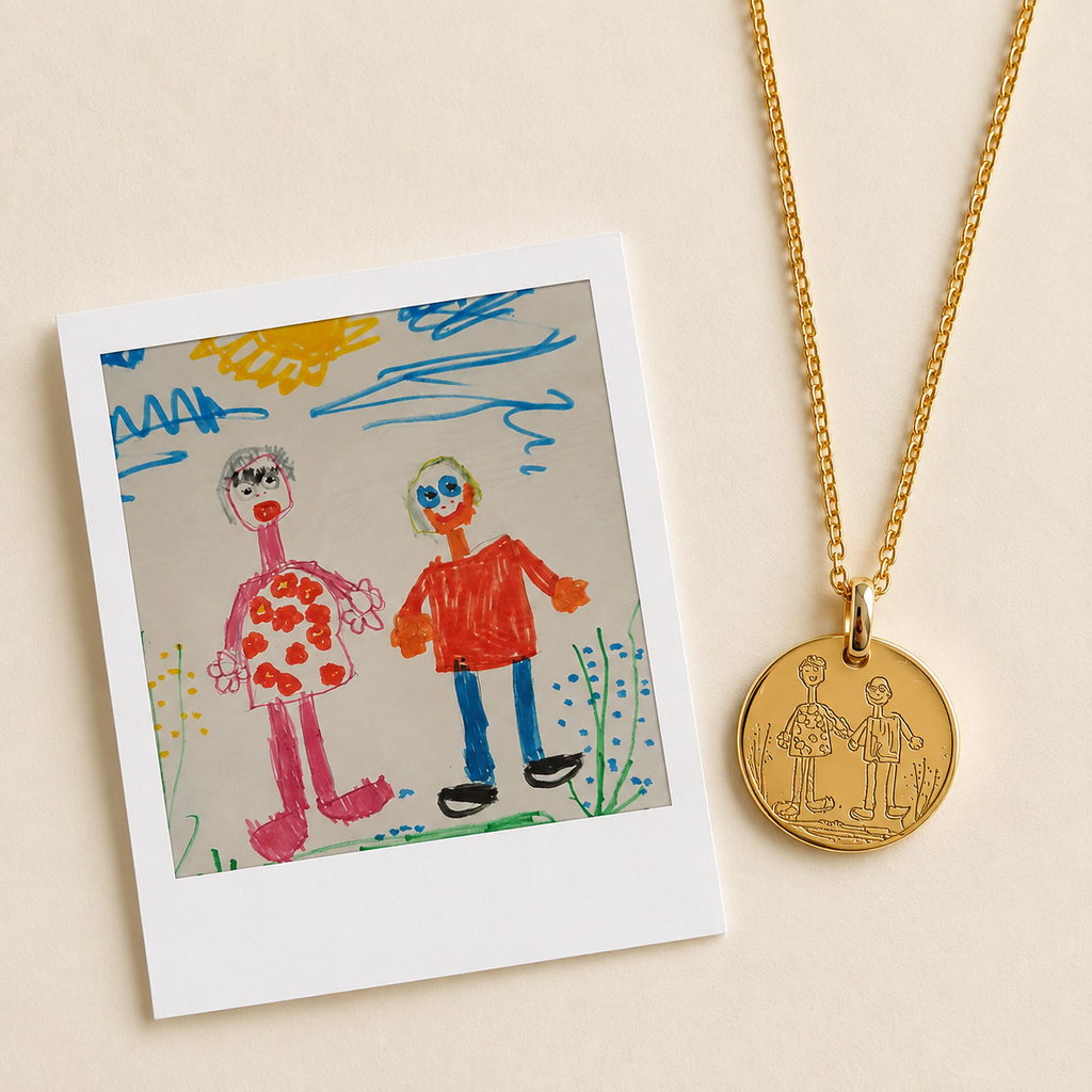 Personalized Photo Engraving Necklace, Double Side Custom Keepsake Pendant with Fingerprint and Message SP003