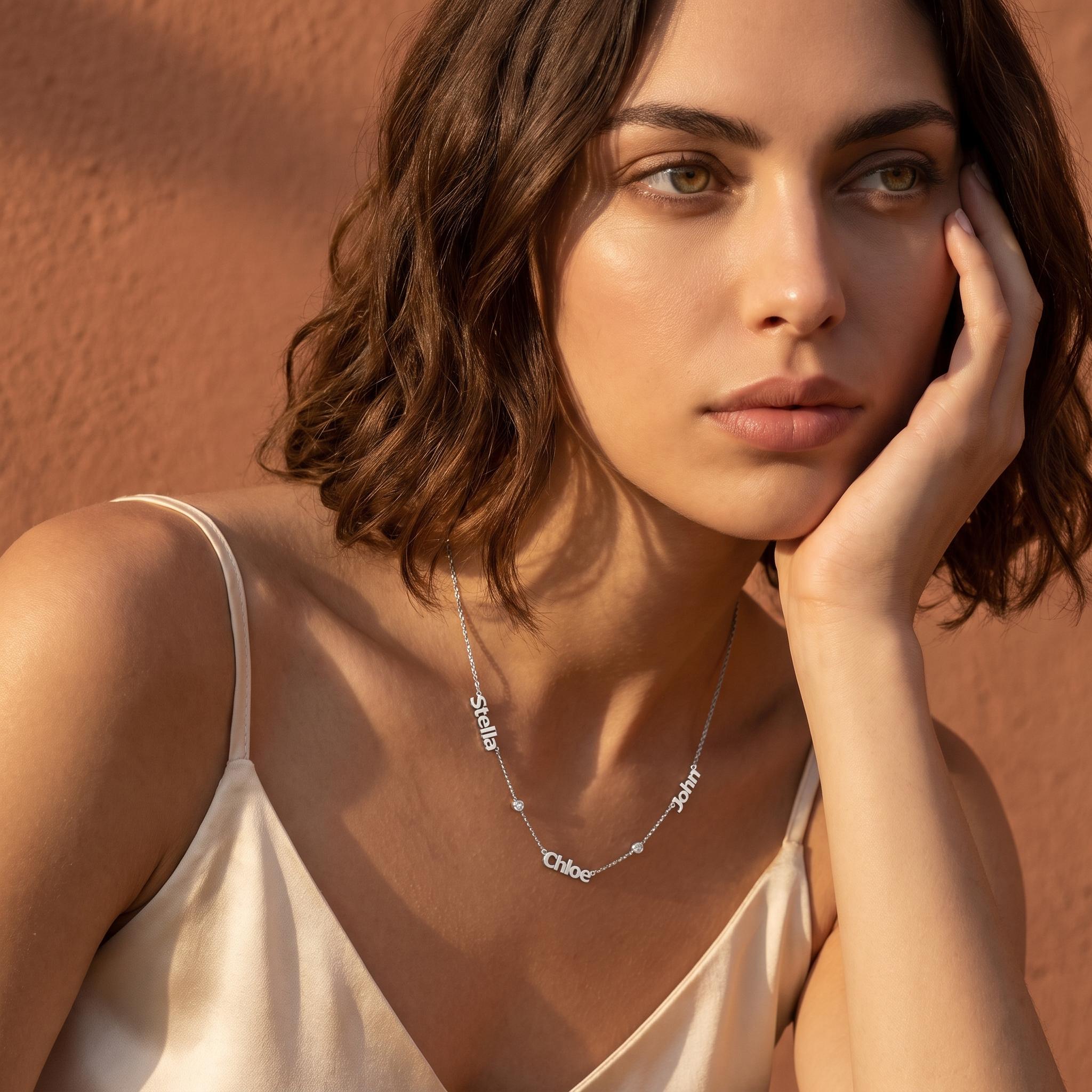 Family Name Necklace with Bezel Stone Accents