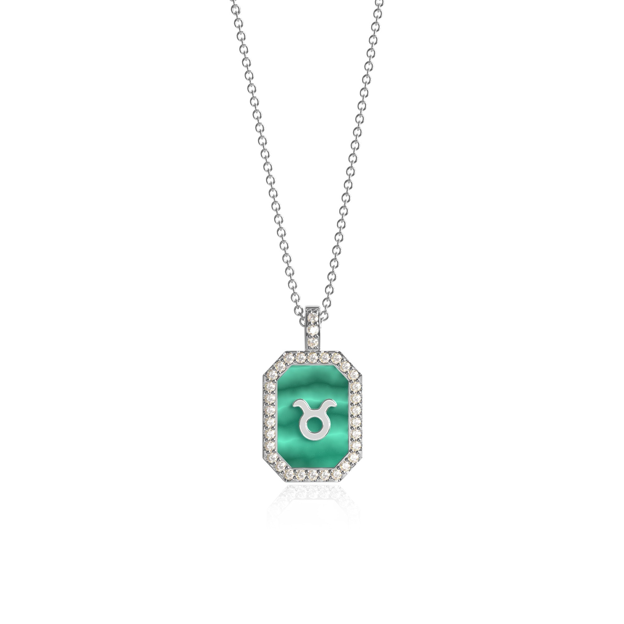 Zodiac Gemstone Necklace – Custom Initial Pendant in Malachite, Mother of Pearl or Agate