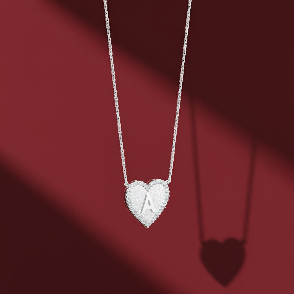 Rhodium Plated Silver Heart Initial Necklace AW24N003R