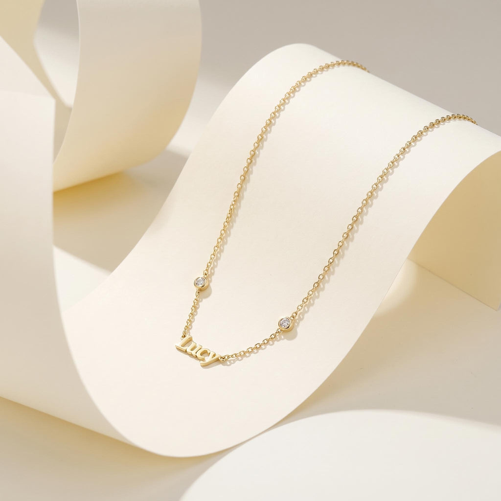 Personalized Name Necklace with Bezel Stone Accents