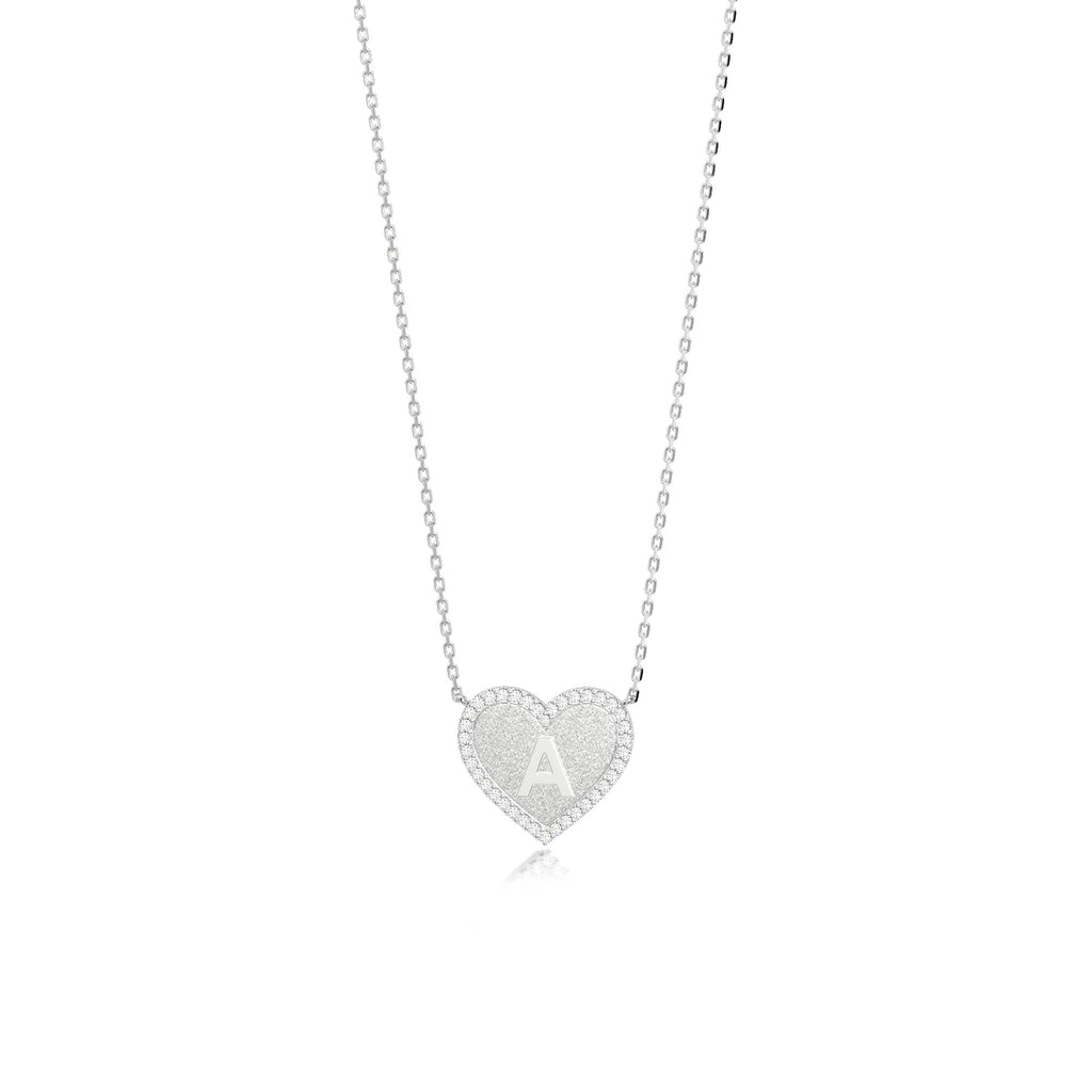 Rhodium Plated Silver Heart Initial Necklace AW24N003R