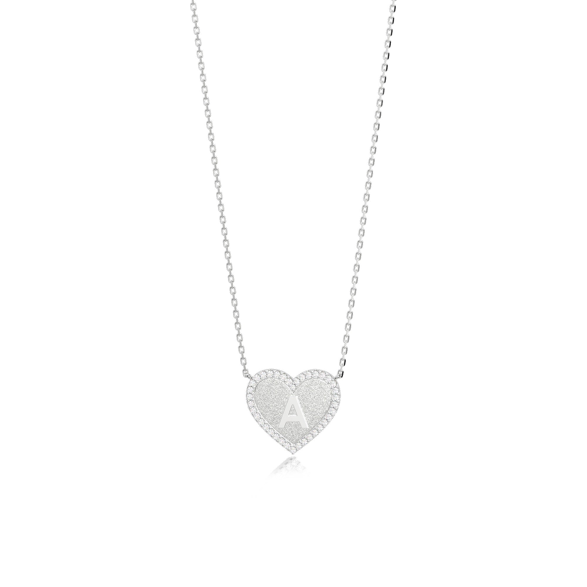 Rhodium Plated Silver Heart Initial Necklace AW24N003R