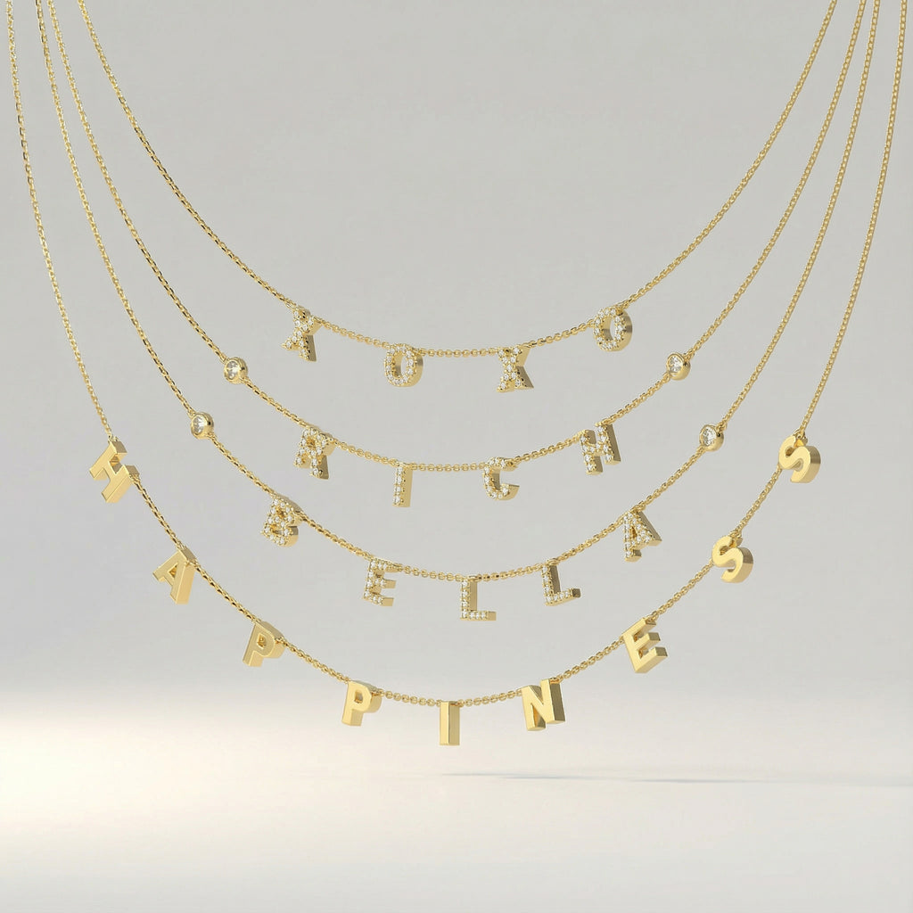 Personalized Spaced Letter Necklace | Custom Name Necklace in Gold or White Gold with Diamond Accent