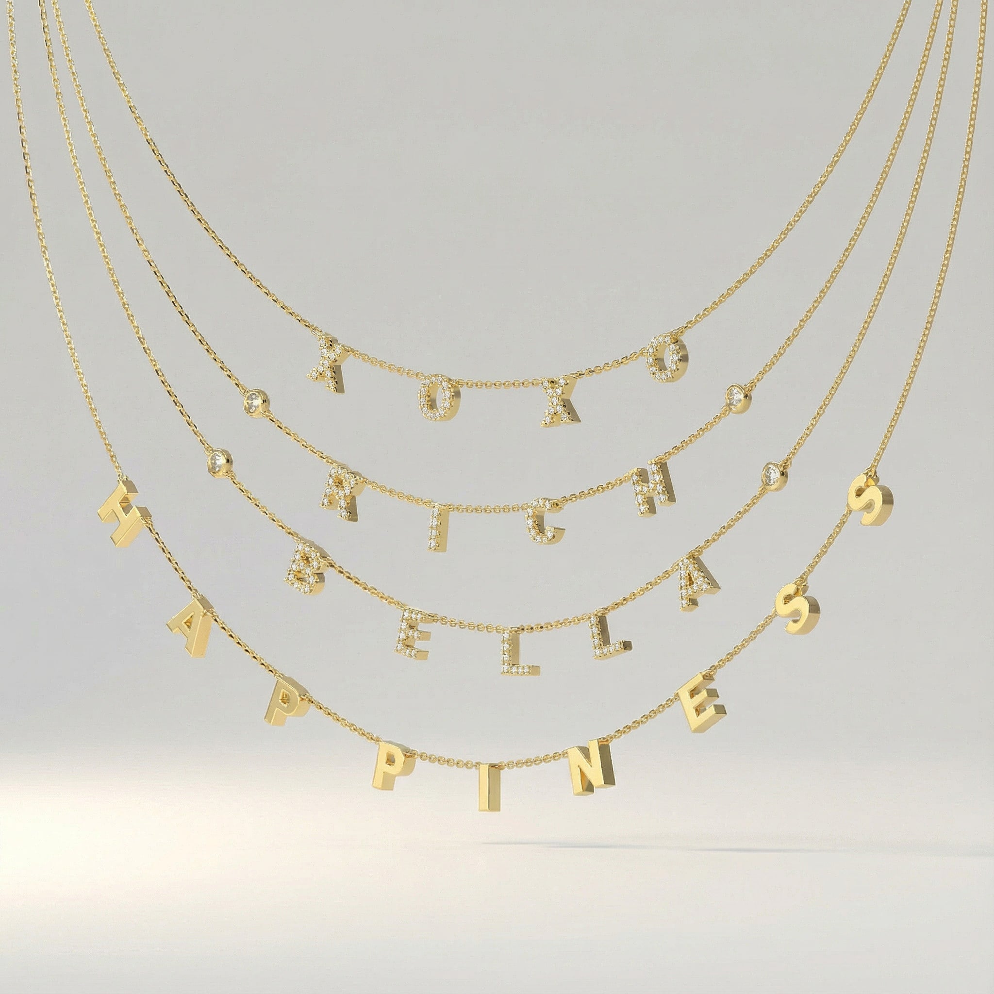 Personalized Spaced Letter Necklace | Custom Name Necklace in Gold or White Gold with Diamond Accent