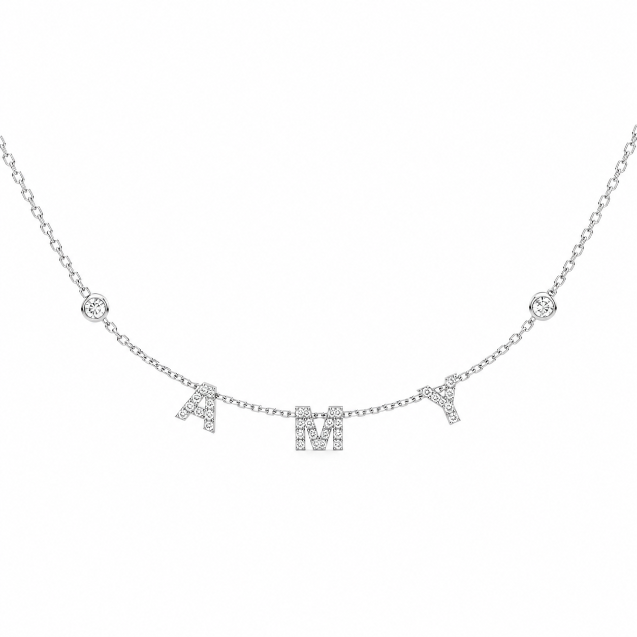 Personalized Spaced Letter Necklace with Bezel Stones