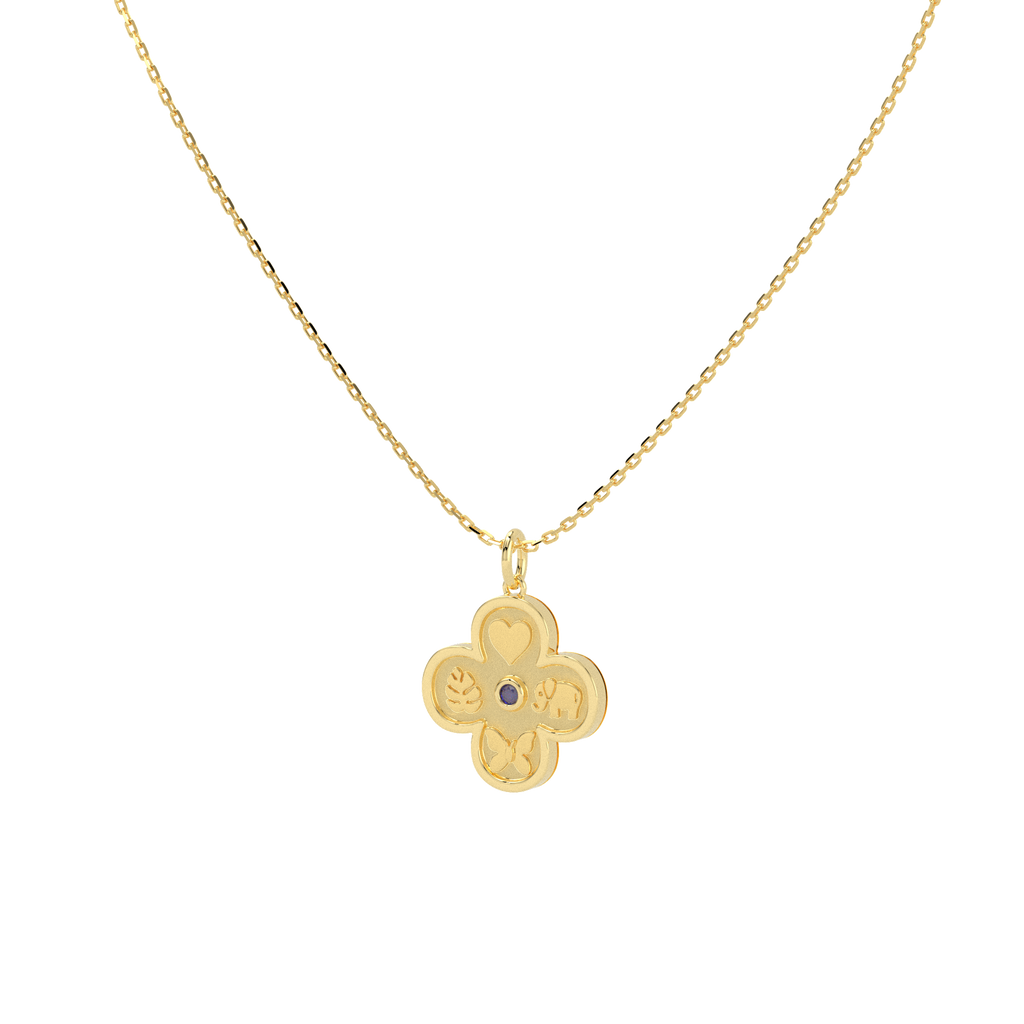 Personalized Four Leaf Clover Necklace – Custom Birthstone Pendant 18K Gold Plated