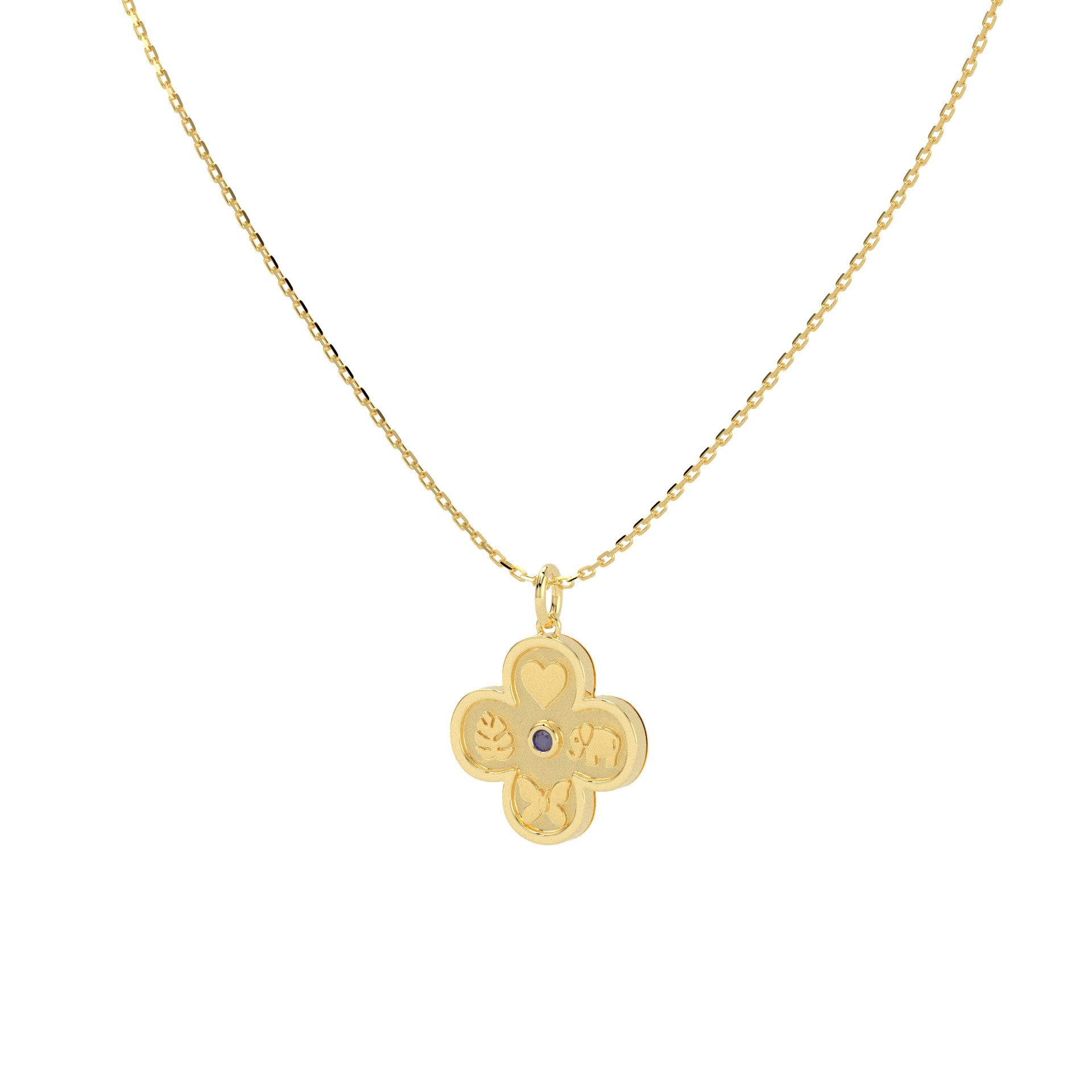 Personalized Four Leaf Clover Necklace – Custom Birthstone Pendant 18K Gold Plated