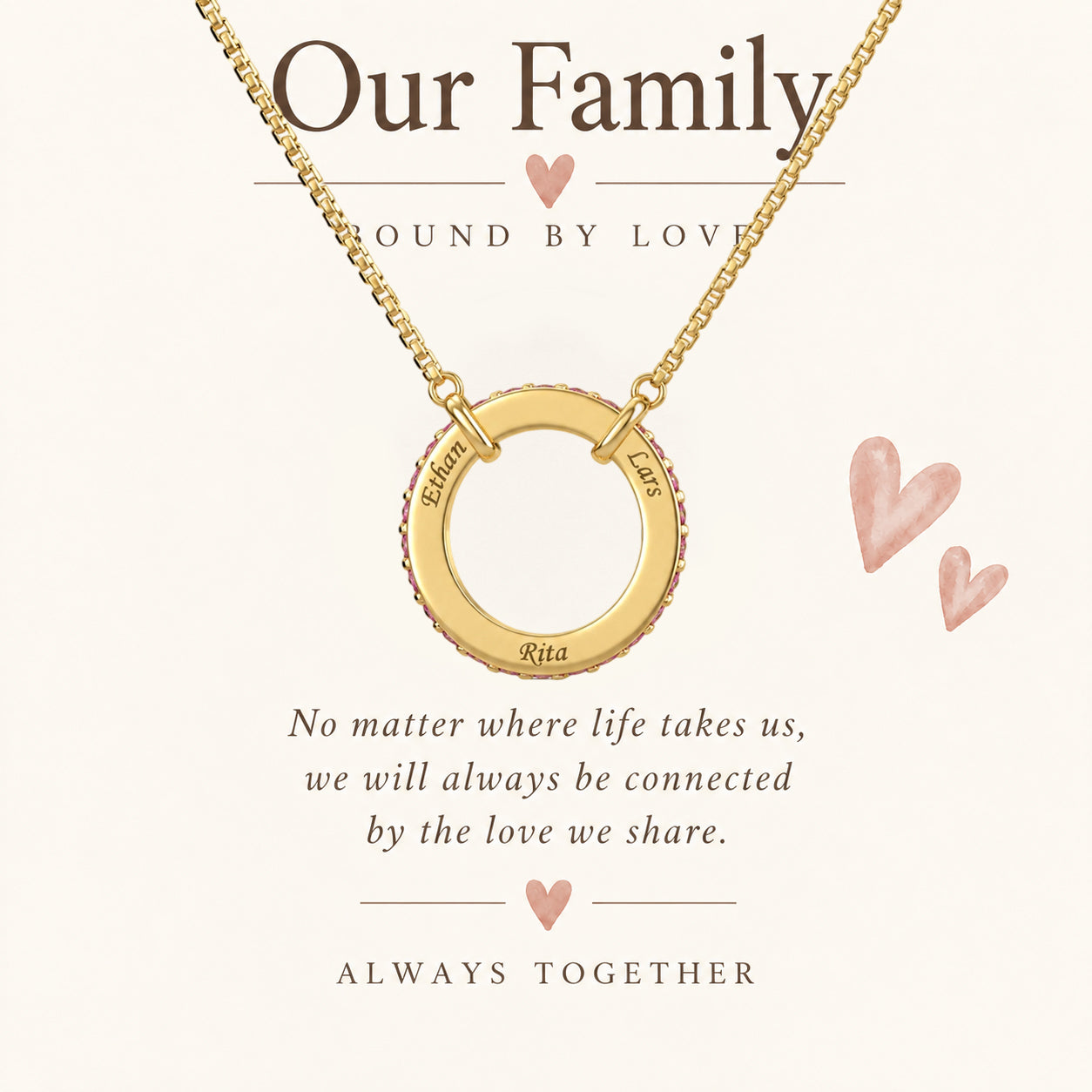 Personalized Family Circle Birthstone Necklace