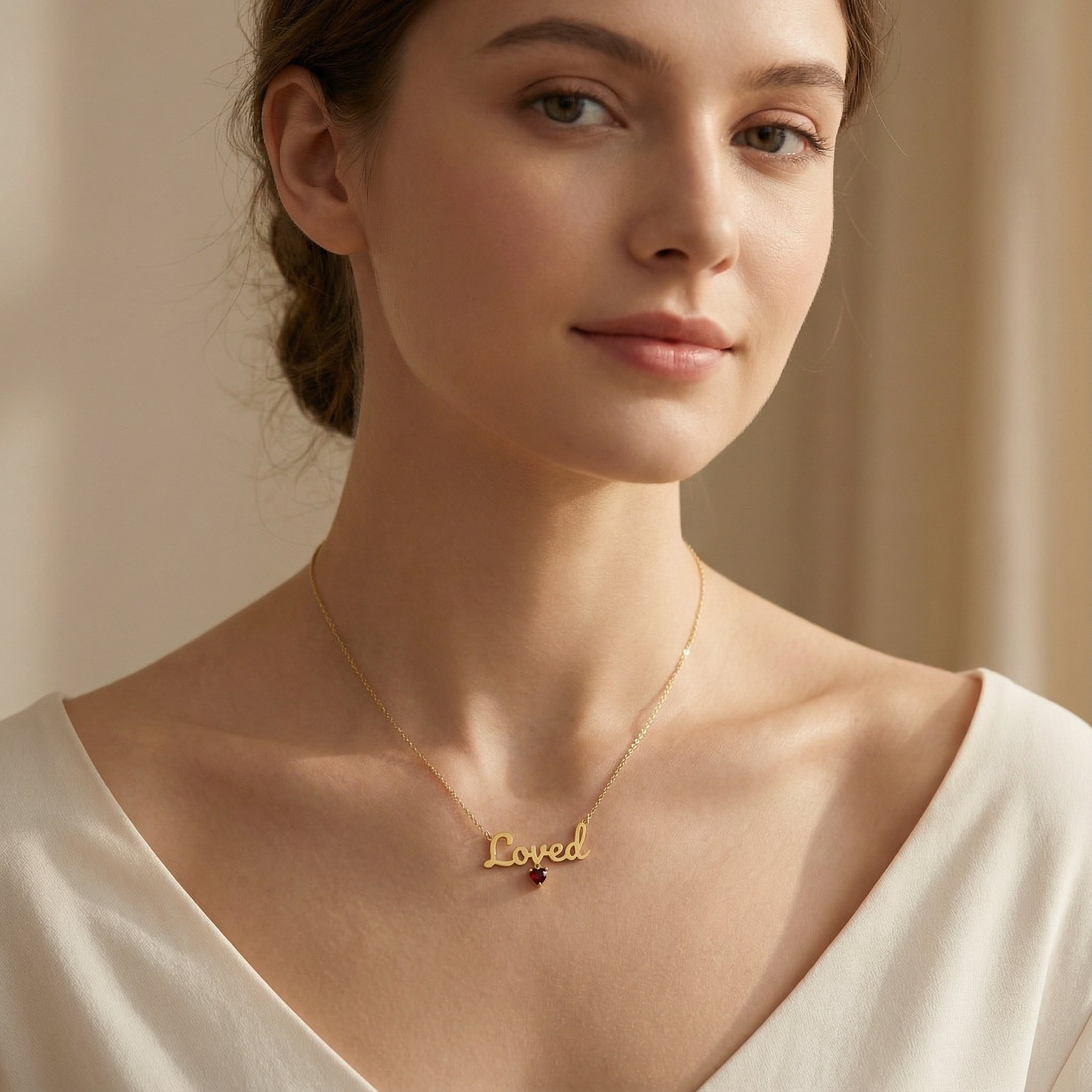 Personalized Name Necklace with Heart Birthstone – Custom Script Name Pendant, Rhodium Plated Jewelry Gift for Her