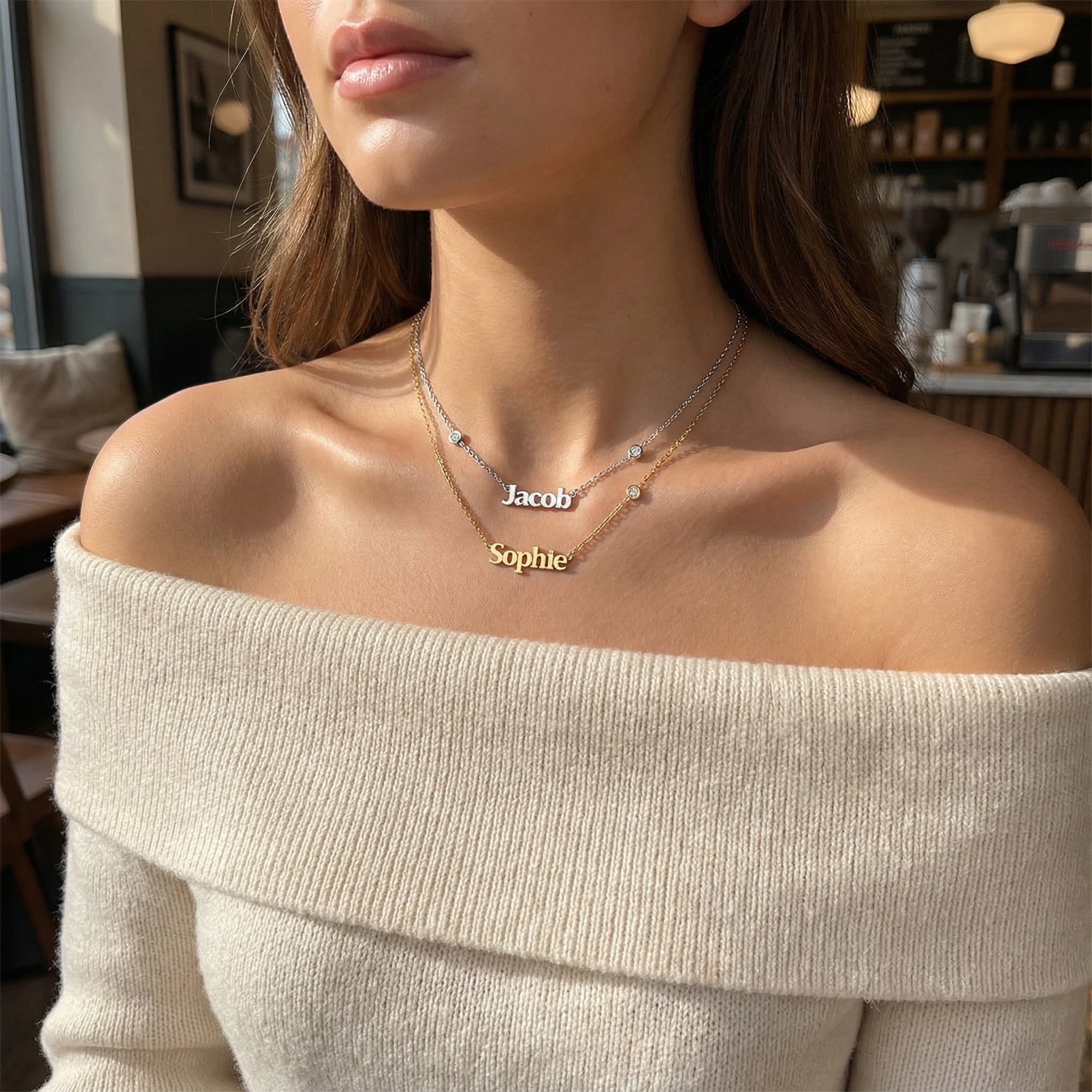 Linked Name Necklace – Custom Family Name Necklace with CZ, Personalized Multiple Names Jewelry Gift