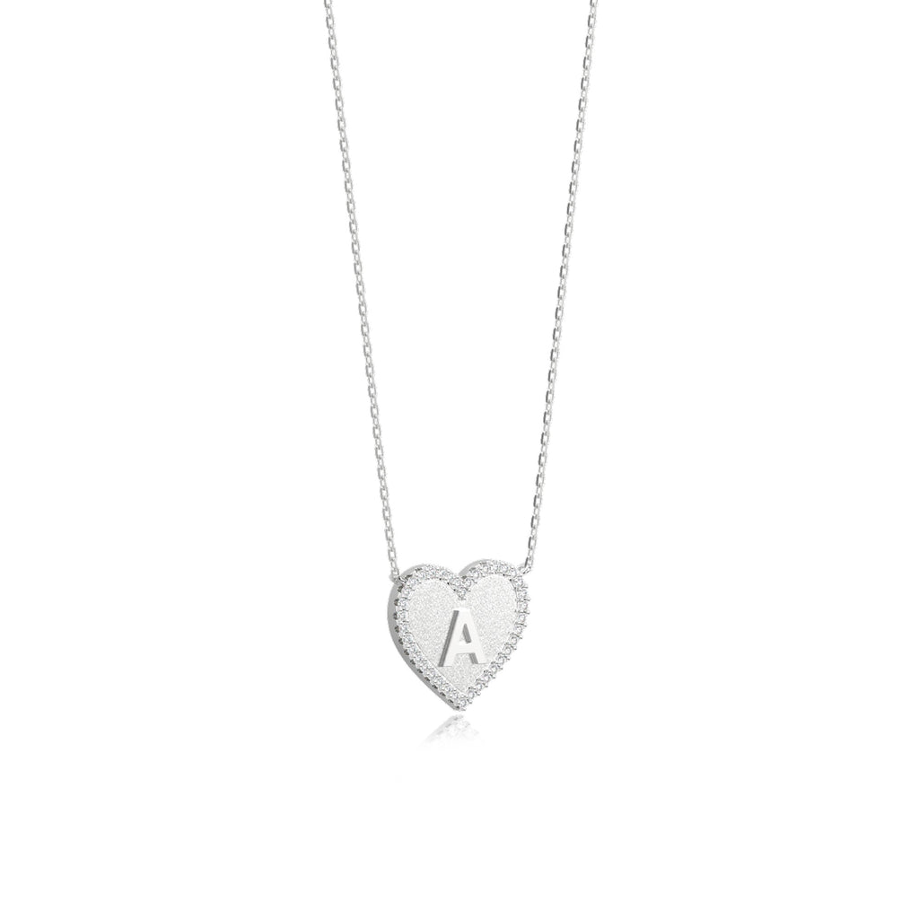 Rhodium Plated Silver Heart Initial Necklace AW24N003R