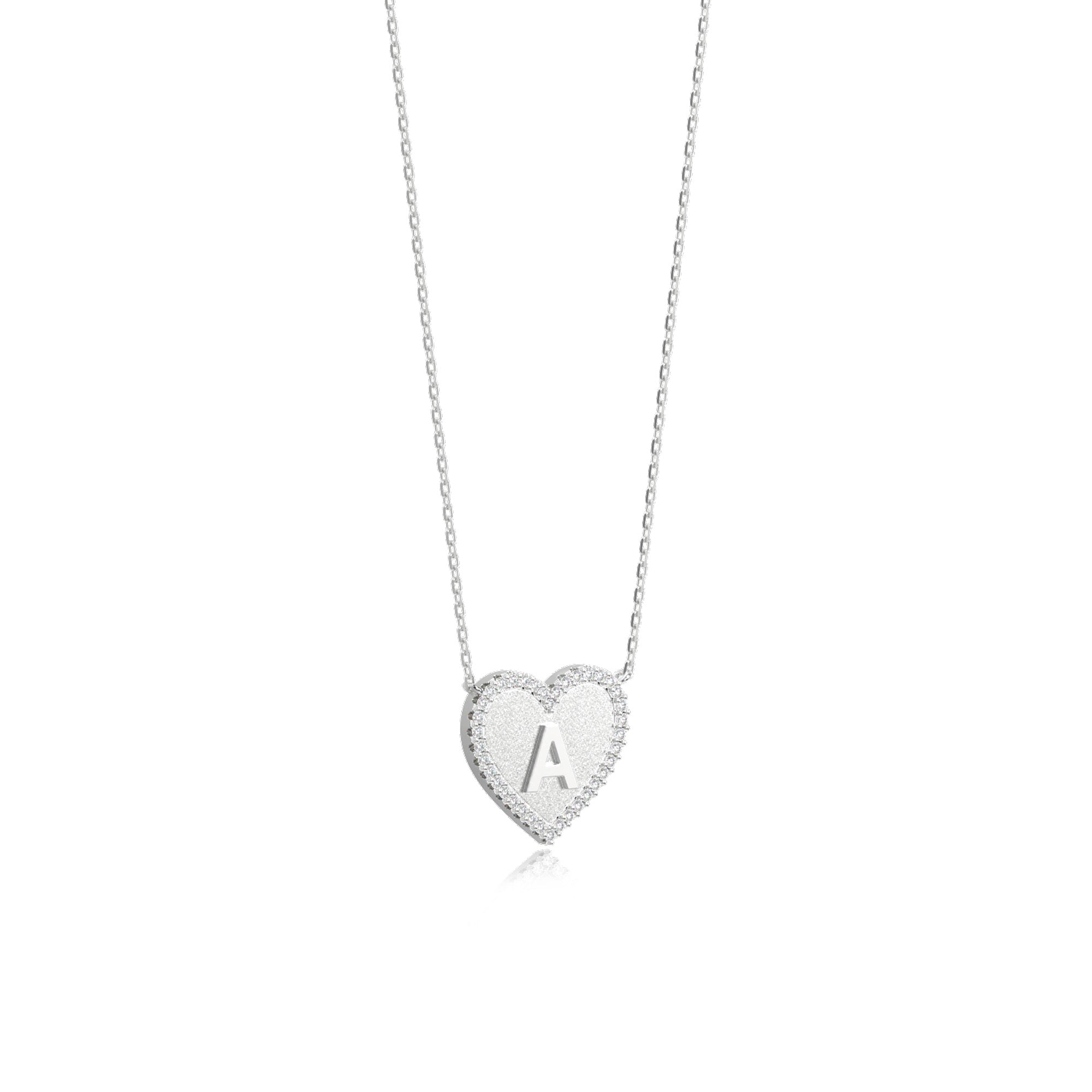 Rhodium Plated Silver Heart Initial Necklace AW24N003R