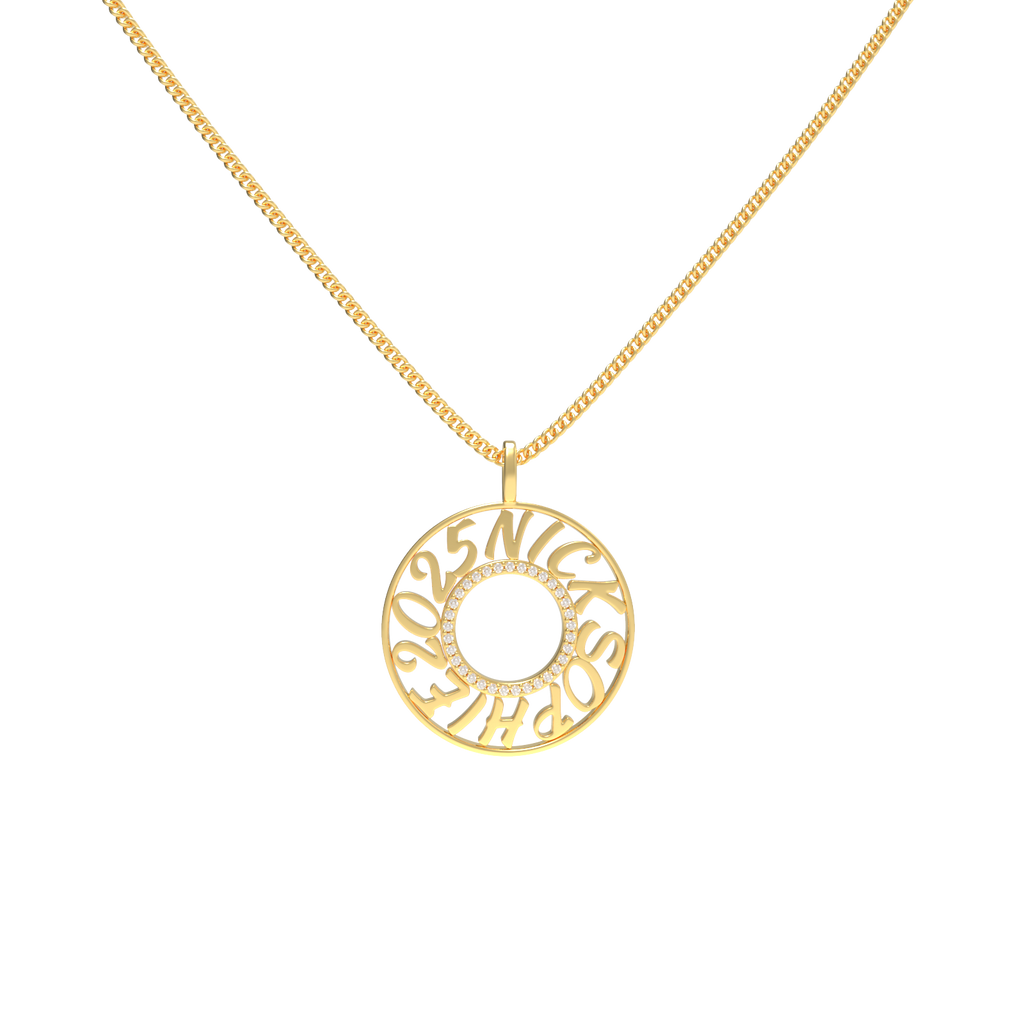 Personalized Circle Name Necklace – Custom Engraved Name Pendant with Pavé Center Ring, Eternity Circle Necklace Gift for Her
