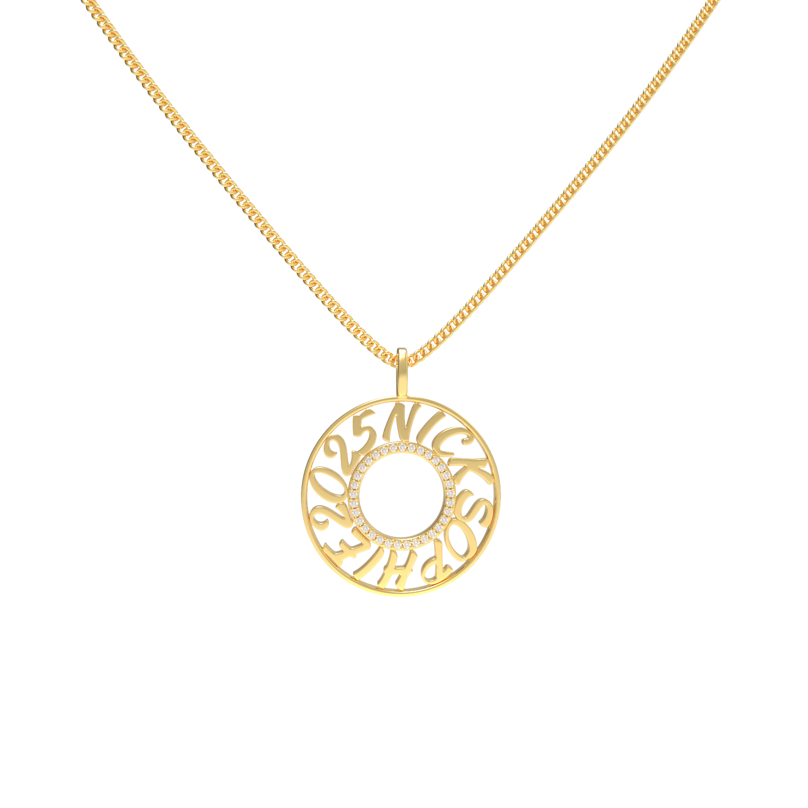 Personalized Circle Name Necklace – Custom Engraved Name Pendant with Pavé Center Ring, Eternity Circle Necklace Gift for Her