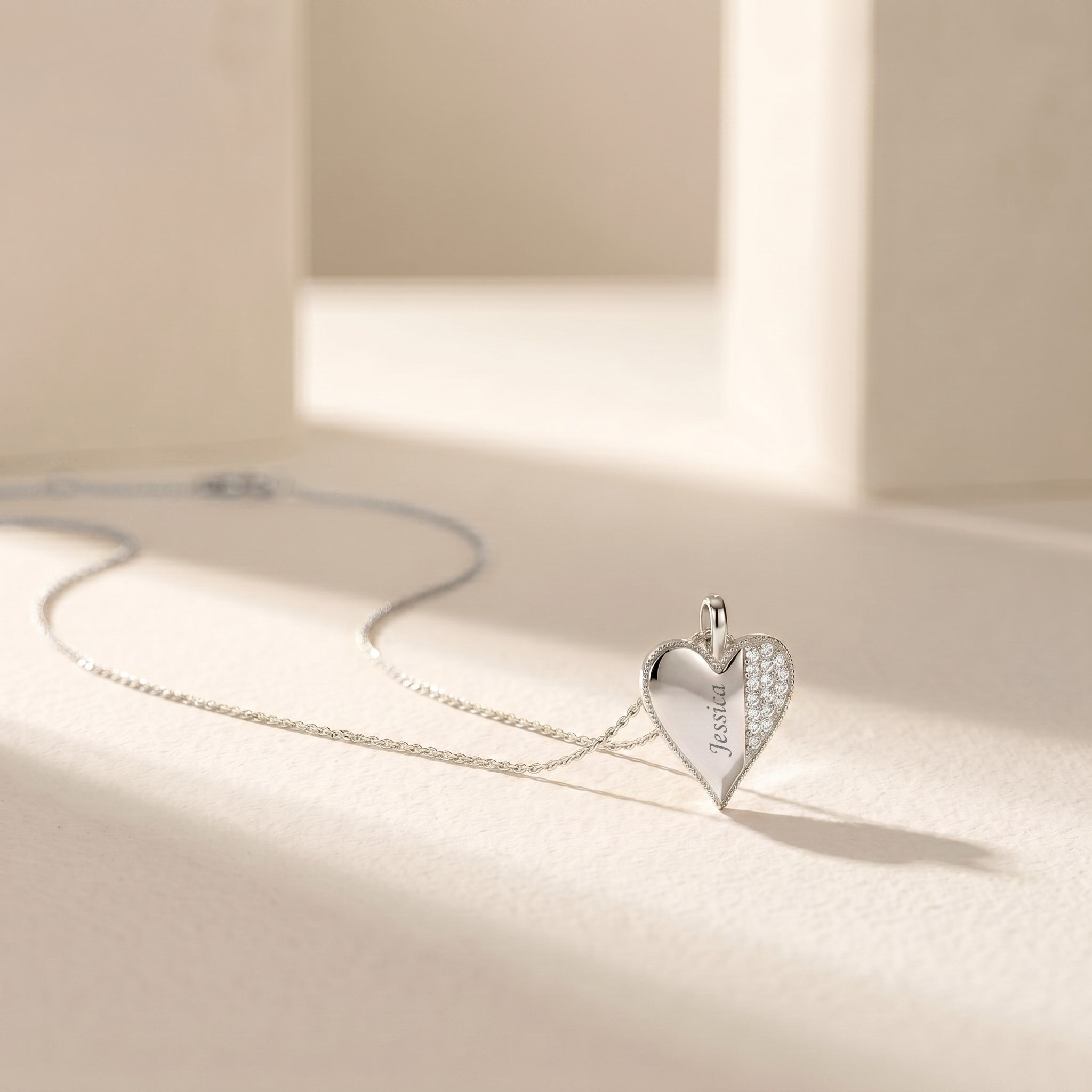 Heart Memorial Necklace – Custom Engraved Pendant, Personalized Keepsake SN045
