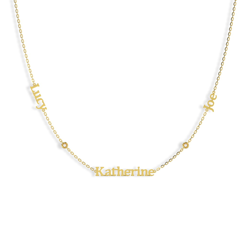 Linked Name Necklace – Custom Family Name Necklace with CZ, Personalized Multiple Names Jewelry Gift