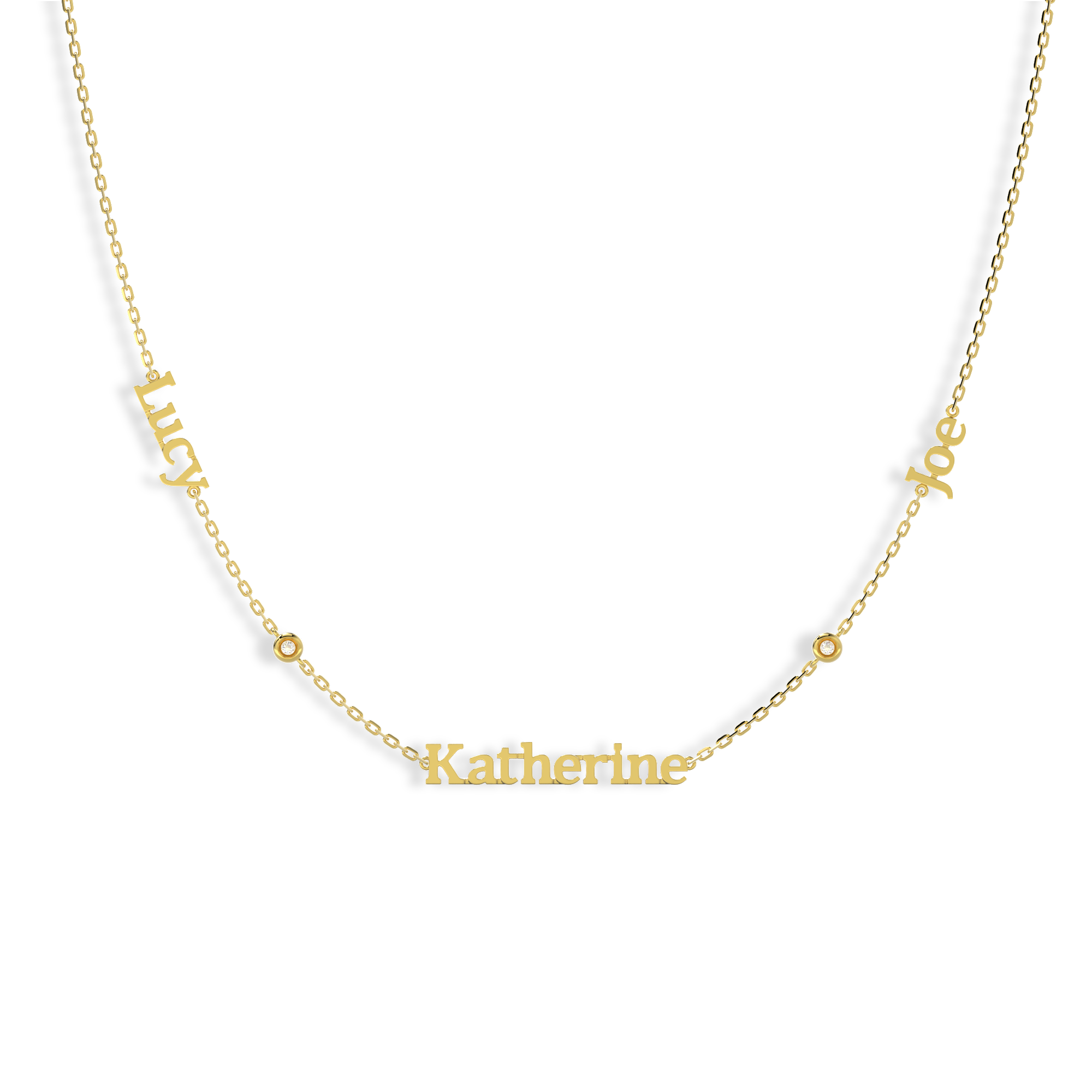 Linked Name Necklace – Custom Family Name Necklace with CZ, Personalized Multiple Names Jewelry Gift
