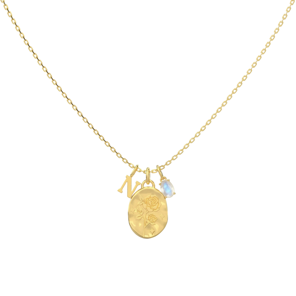 Custom Birth Flower Necklace – Personalized Initial & Birthstone Pendant Gift for Her