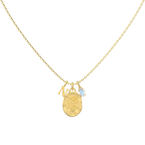 Custom Birth Flower Necklace – Personalized Initial & Birthstone Pendant Gift for Her