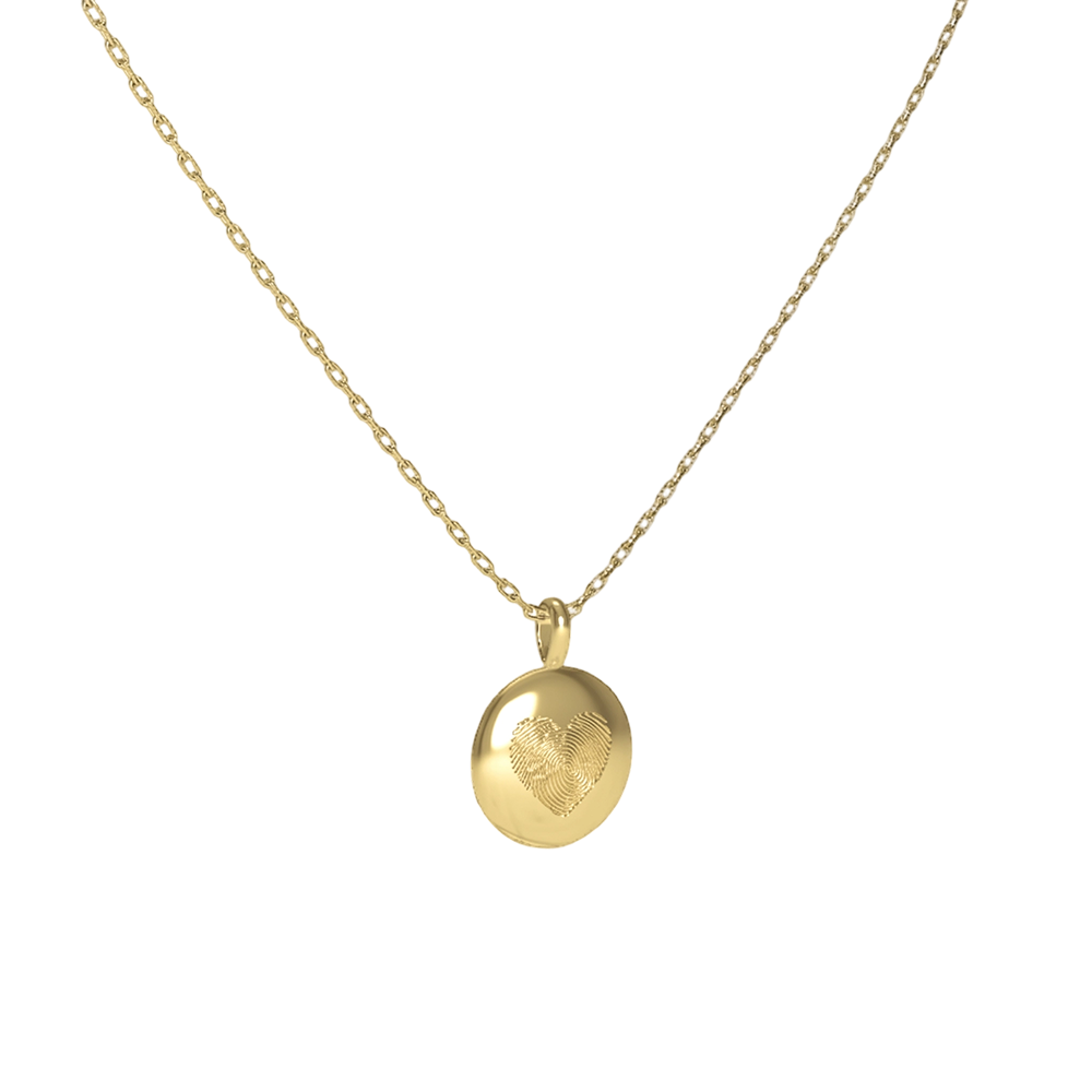 Custom Fingerprint Enamel Necklace – Personalized Round Pendant in 18K Gold Plated
