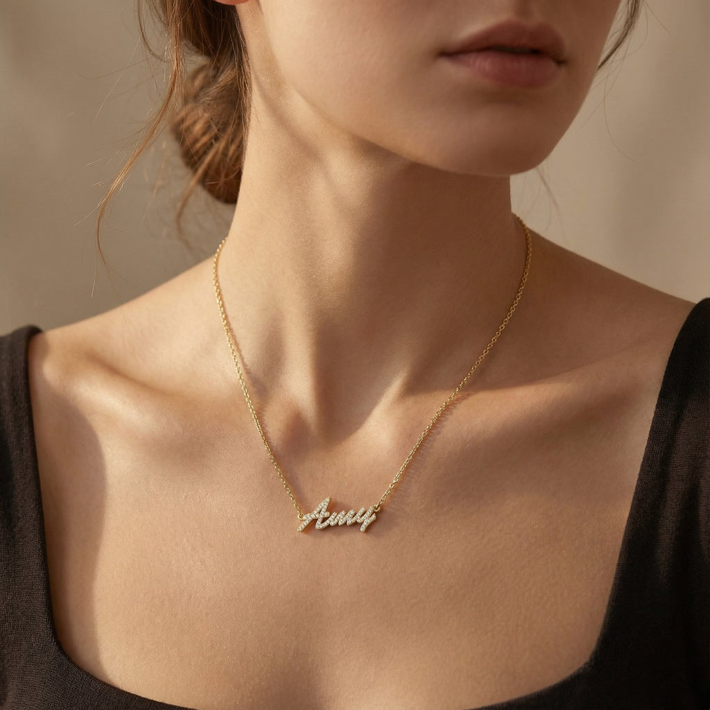 Custom Script Name Necklace – Personalized Signature Name Necklace, 18K Gold Plated Jewelry Gift
