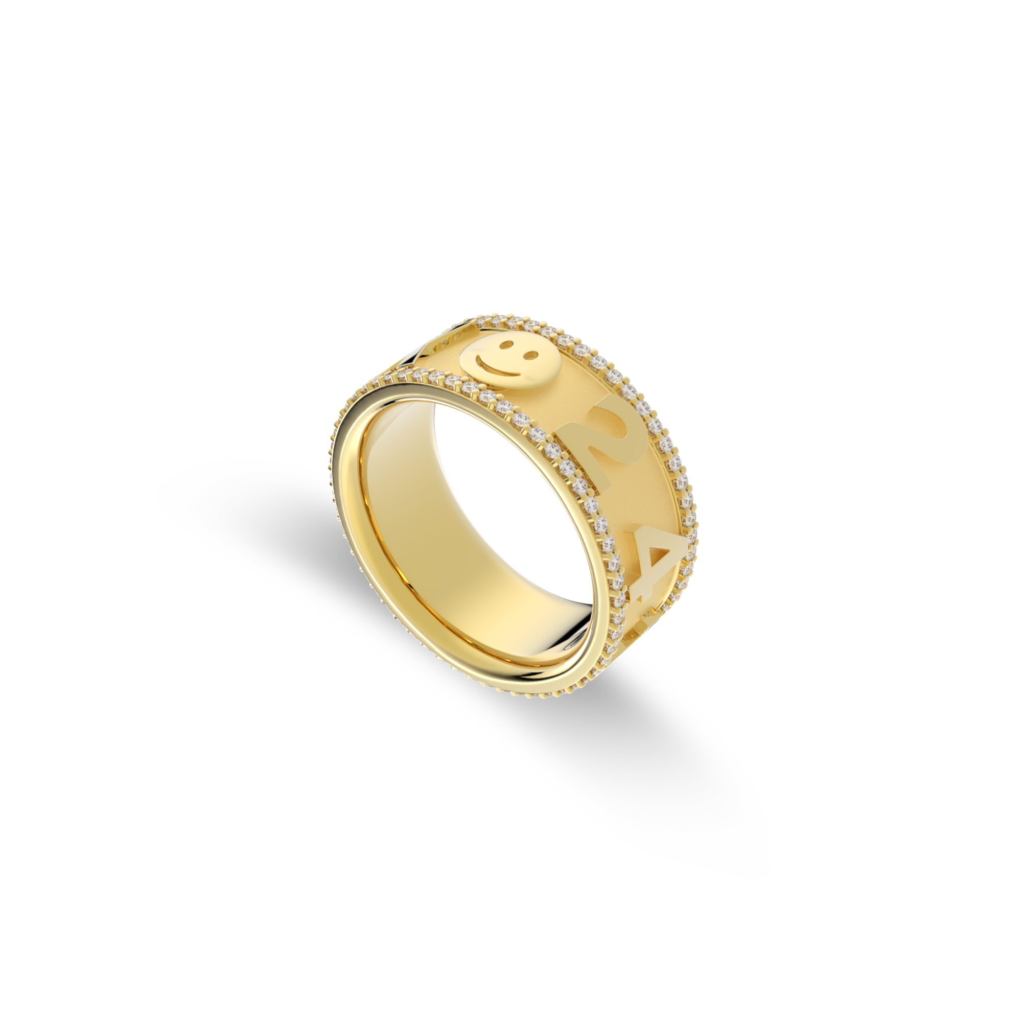 Personalized Lucky Symbol Ring | Custom Letter & Icon Band Ring with Pavé Detail, Engraved Name Ring