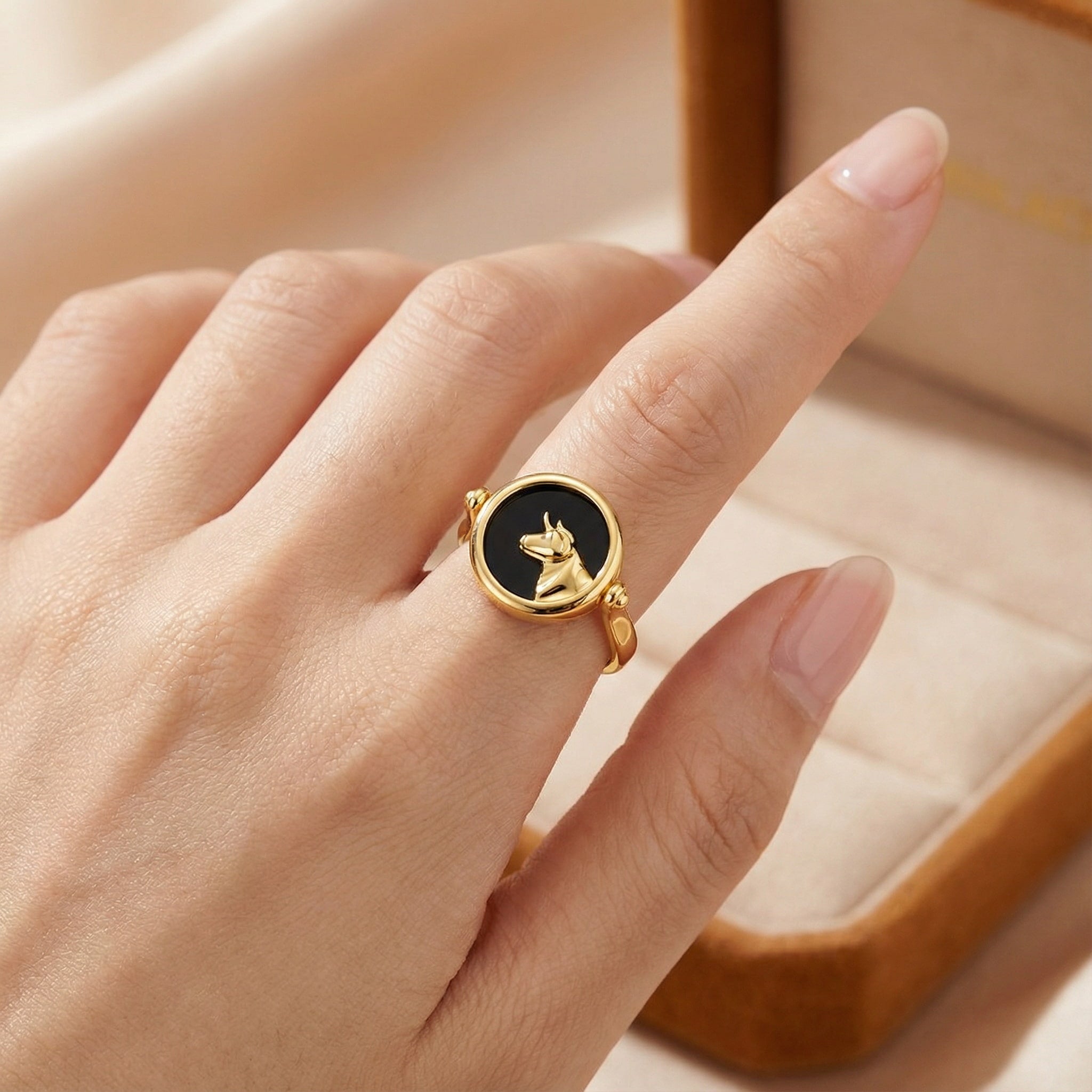 Twin Signet Ring and Pendant | Personalized Zodiac and Initial Reversible Gold Black Onyx Jewelry