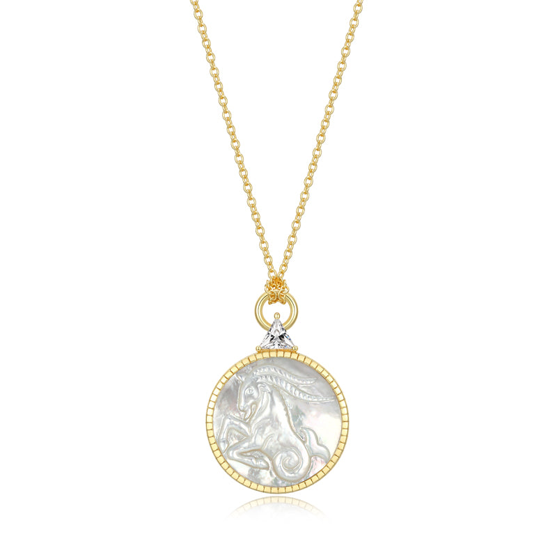 Celestial Zodiac Pendant Necklace - Mother of Pearl and Sterling Silver