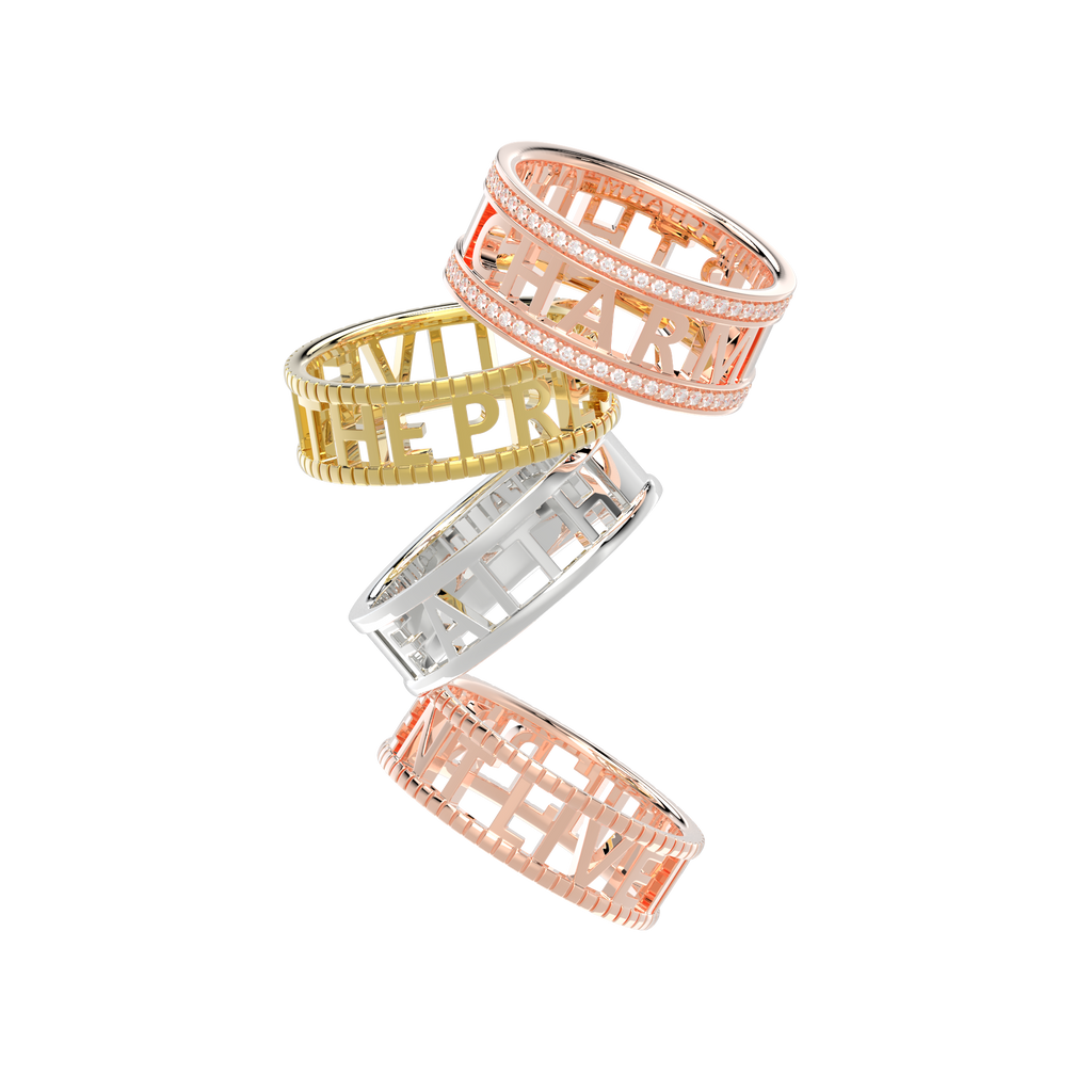 Personalized Signature Ring | Custom Engraved Name Band with Milgrain Detail, Pavé Letter Ring for Women and Men