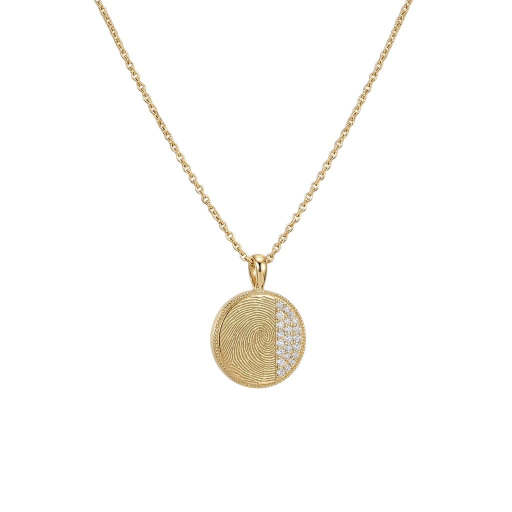 Personalized Fingerprint Round Necklace – Custom Engraved Keepsake Pendant