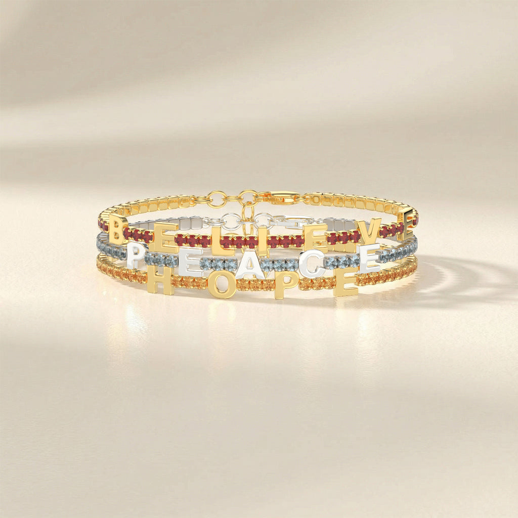 Birthstone Tennis Bracelet – Custom Name Bracelet in 18K Gold, Personalized Jewelry Gift