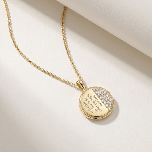 18K gold plated round commemorative necklace—custom engraved pendants, photo necklaces, faith jewelry, spiritual medal SN045